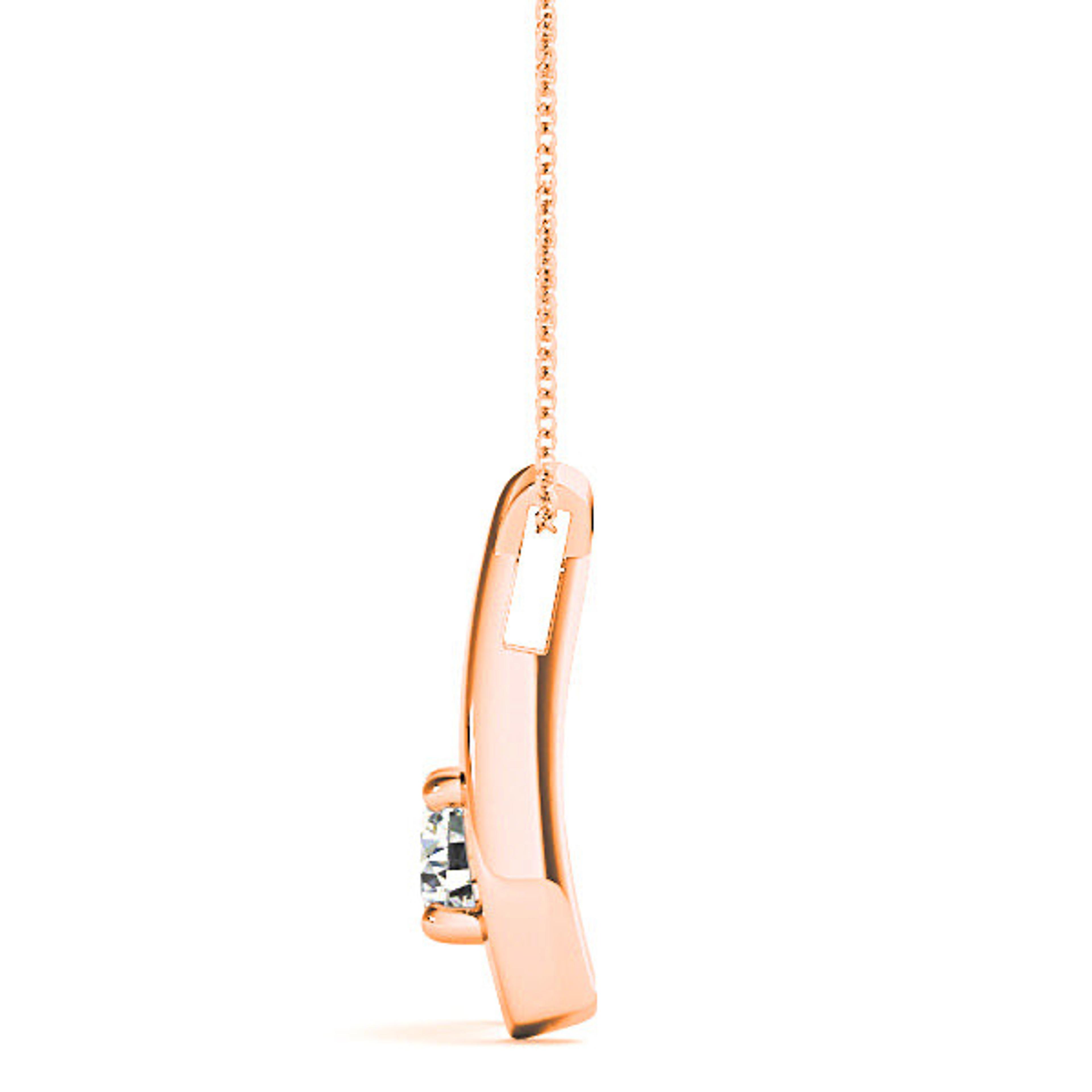 Ribbon Four Prong Round Diamond Solitaire Necklace Pendant-VIRABYANI