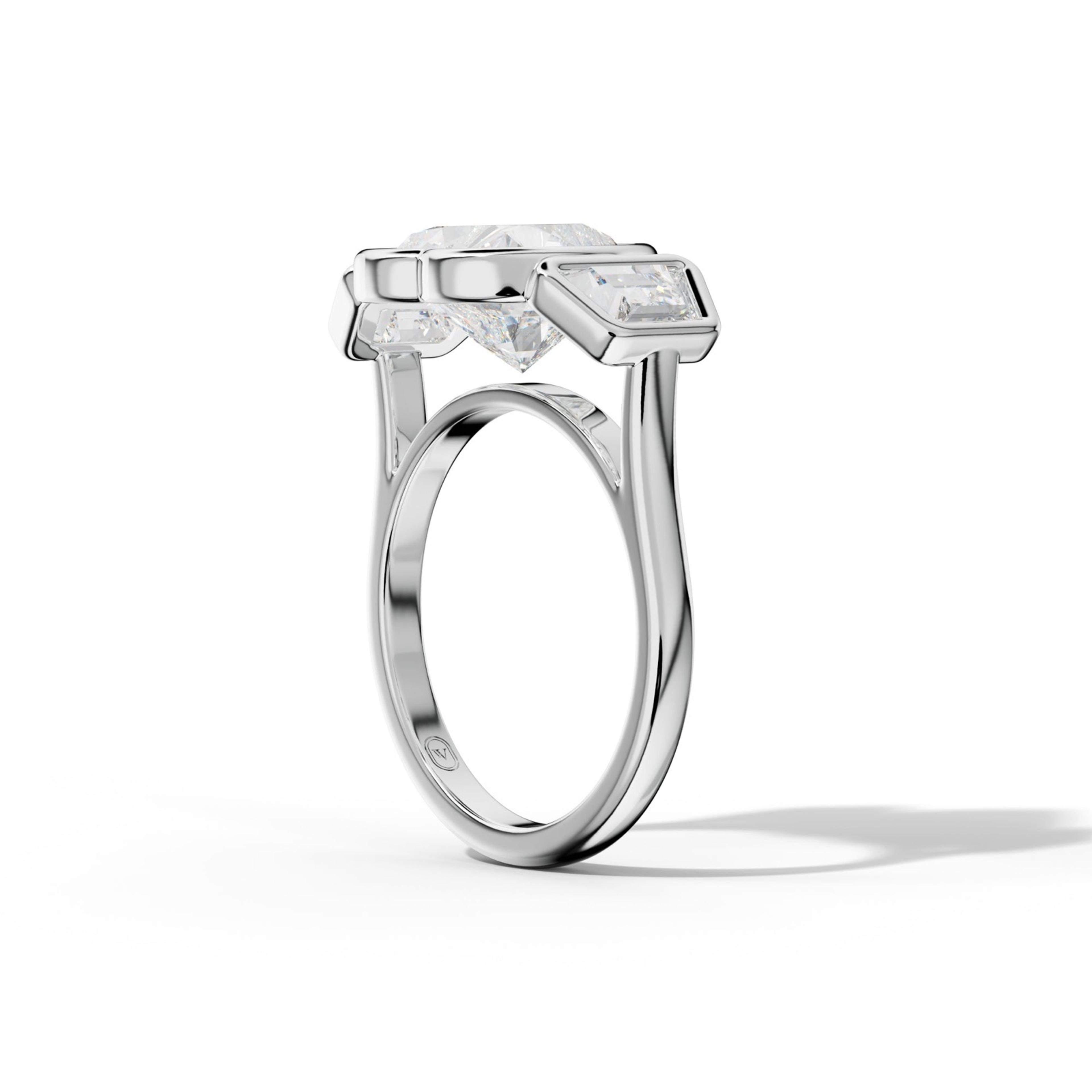 Cleo Heart Diamond Trapezoid Side Diamond Engagement Ring