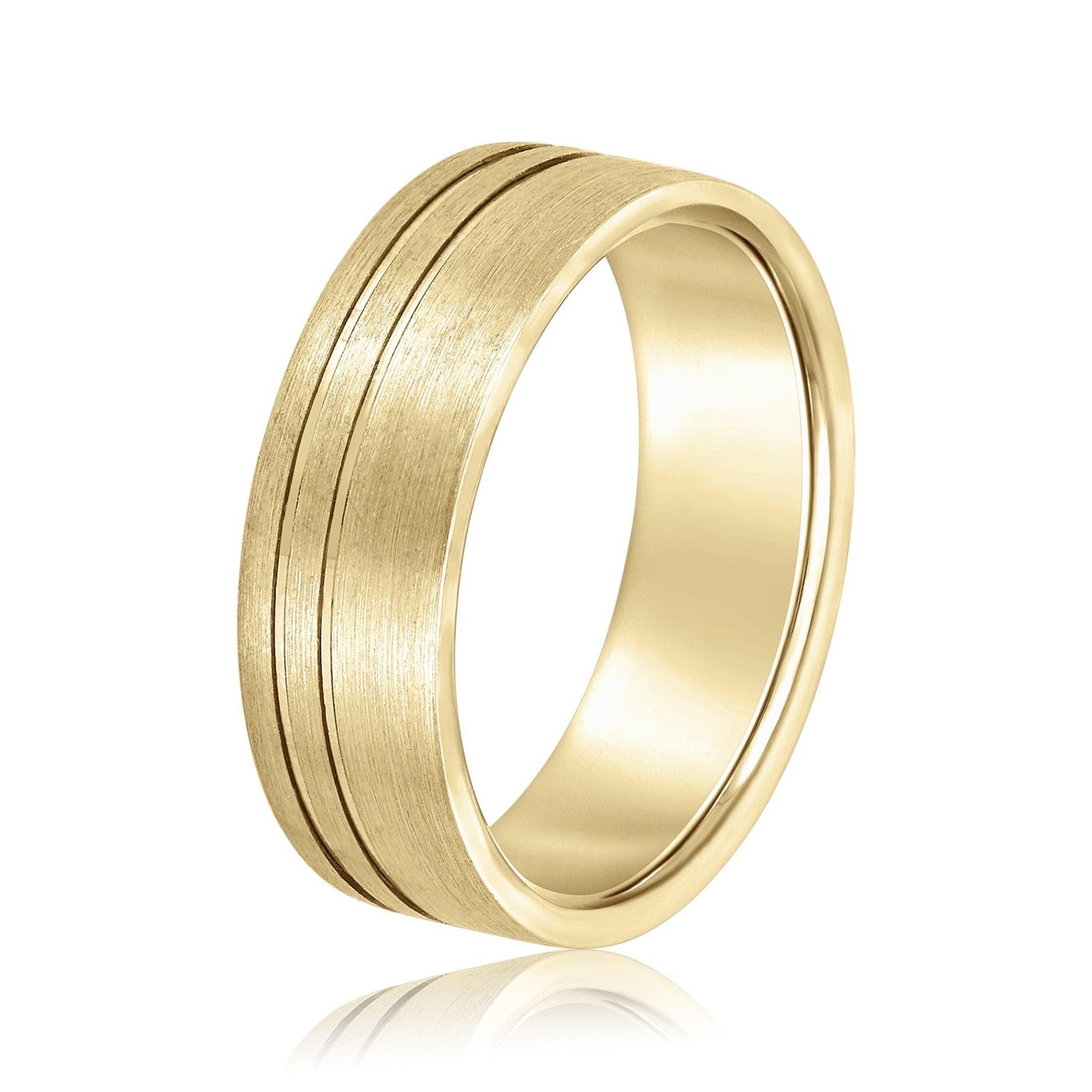 Men's Flat Wedding Band With Double Lines