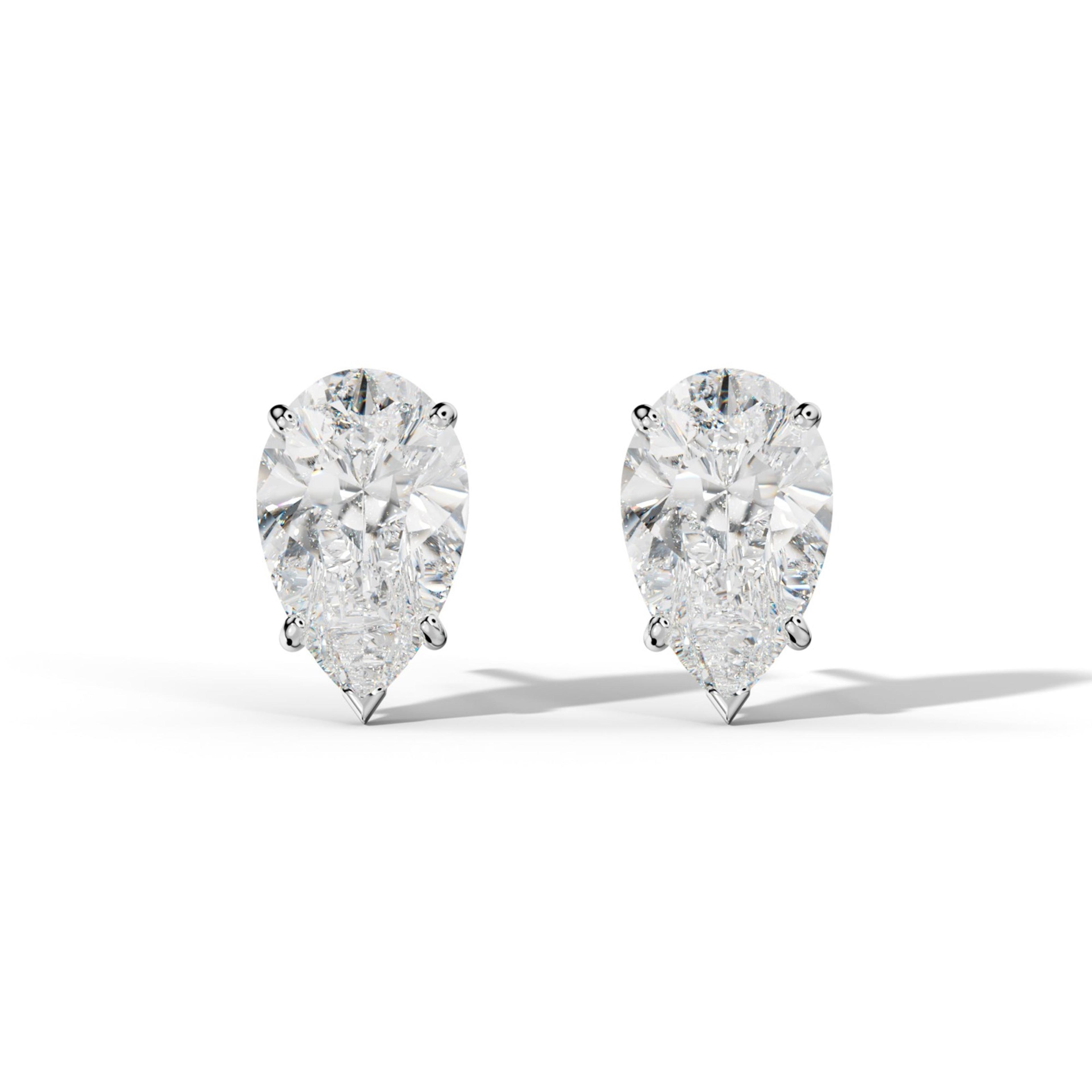 Pear Shape Diamond Stud Earrings With Classic And V Prong Martini Settings