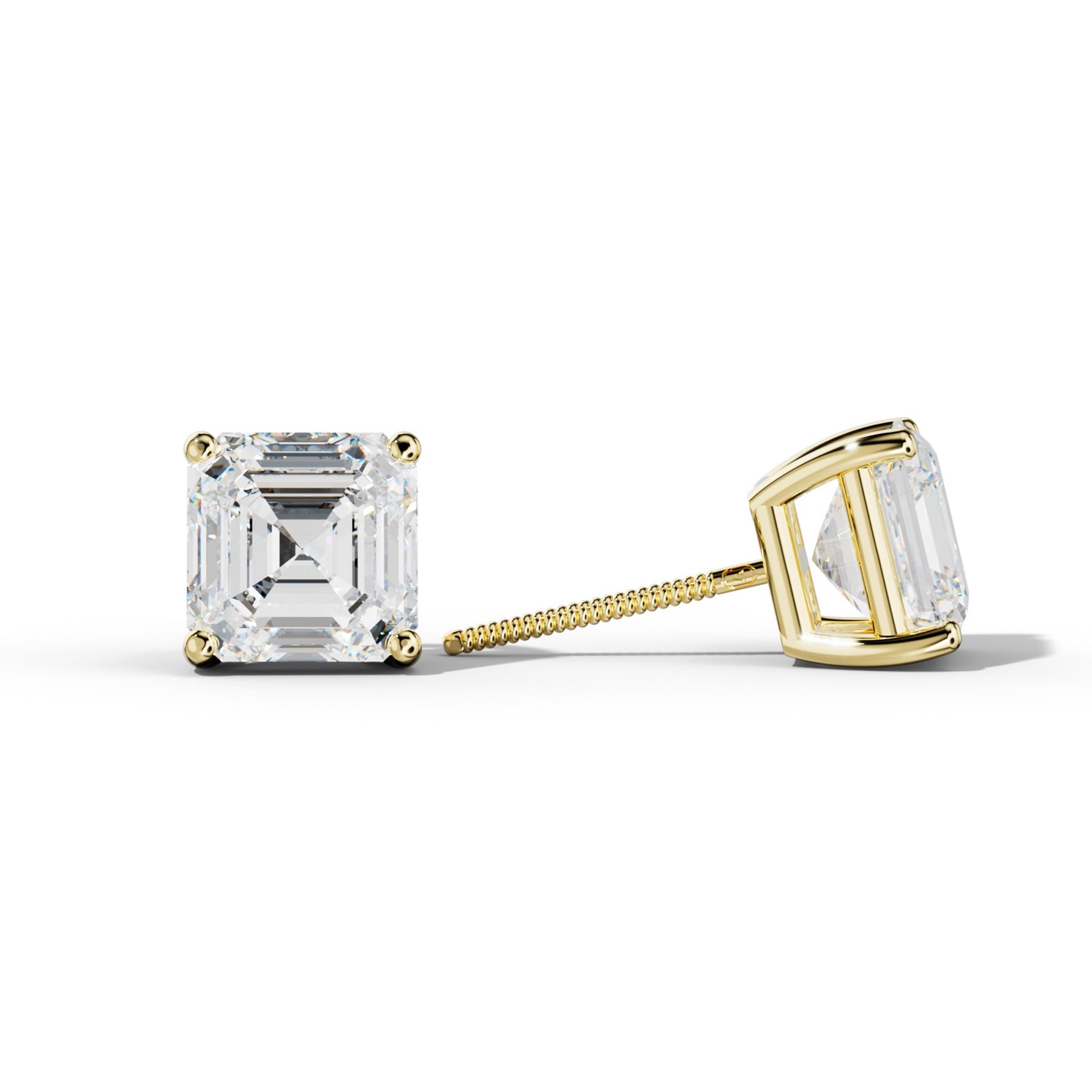 Asscher Diamond Stud Earrings With Four Classic Prongs