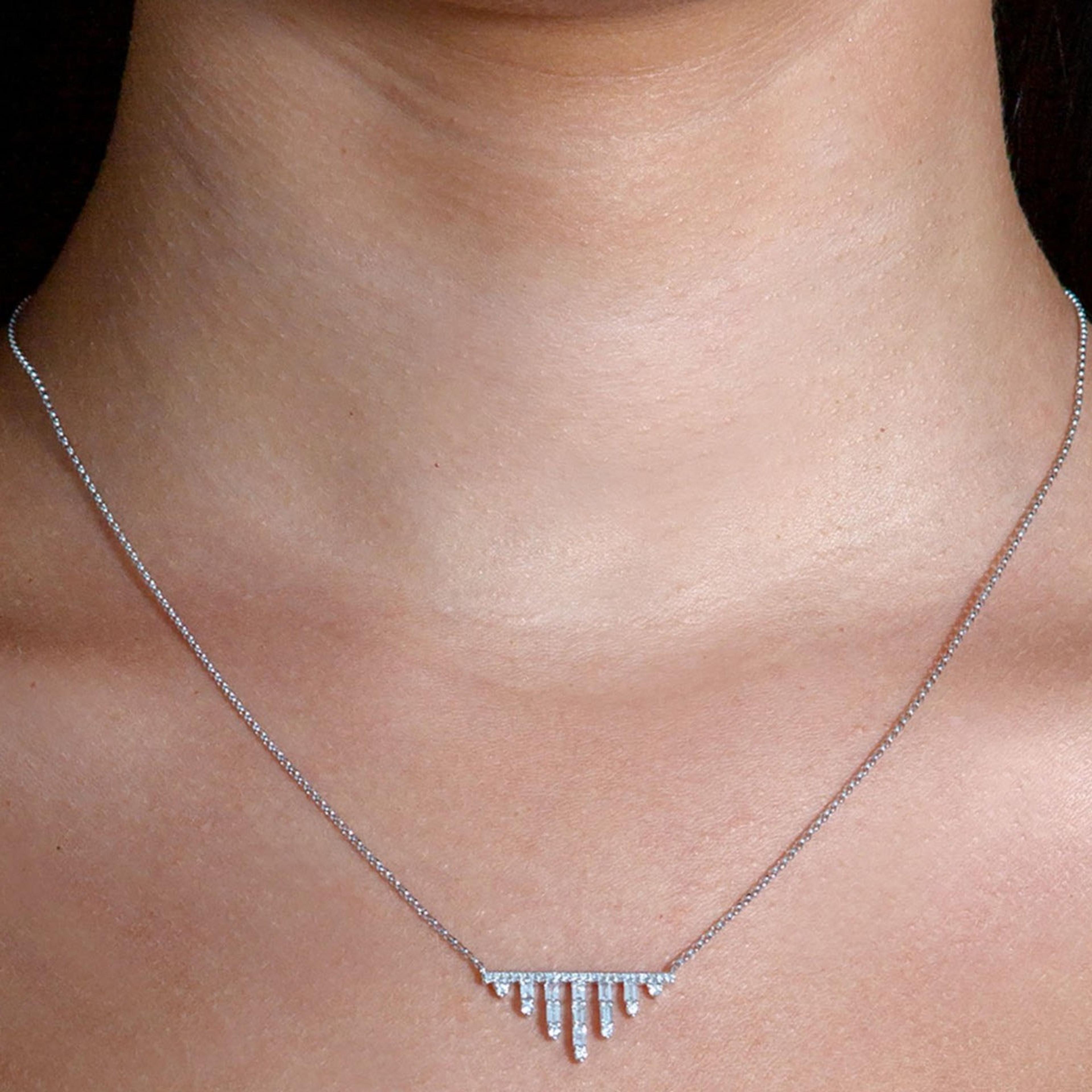 0.50 ctw Baguette & Round Diamond Bar Necklace Pendant-VIRABYANI