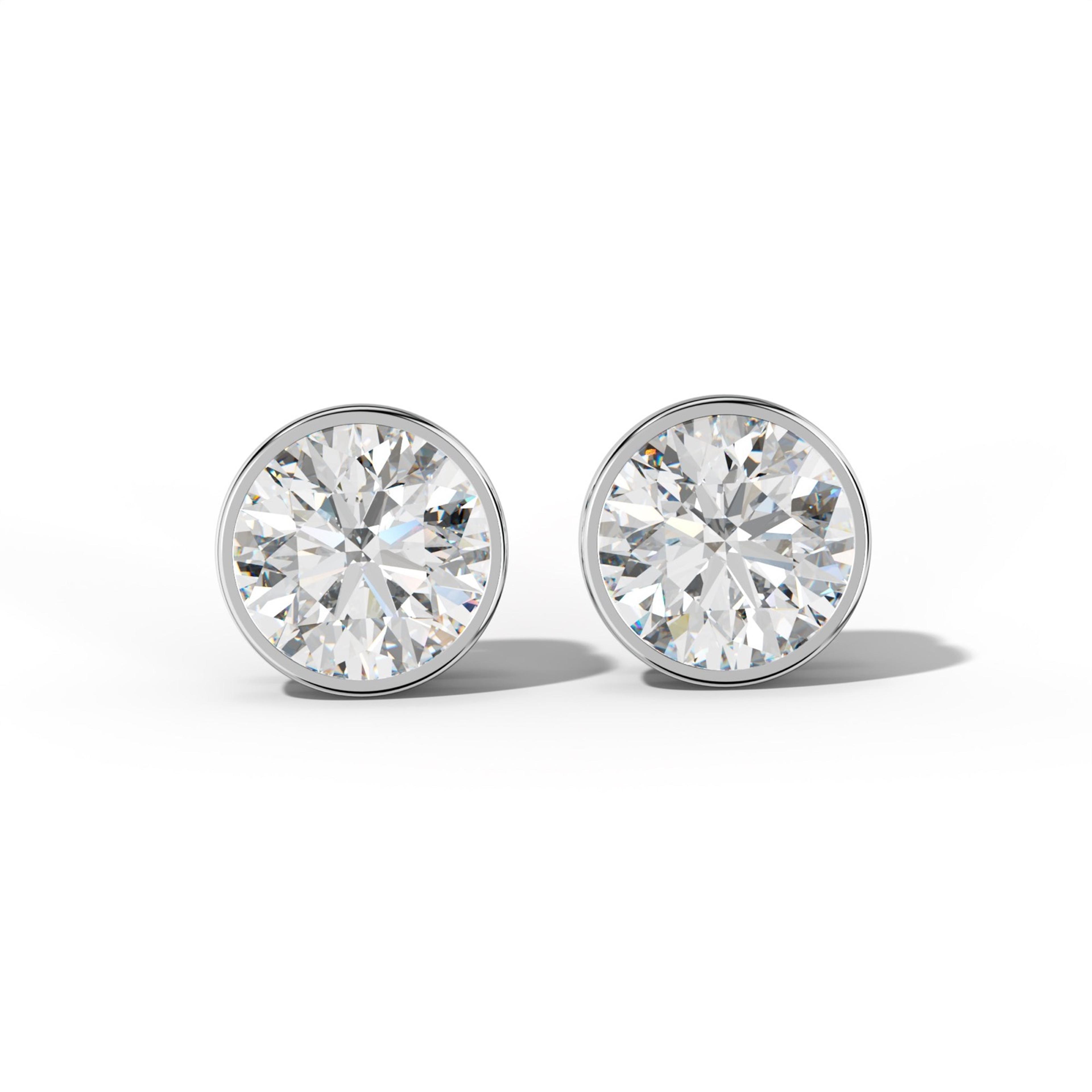 Round Diamond Stud Earrings With Bezel Setting