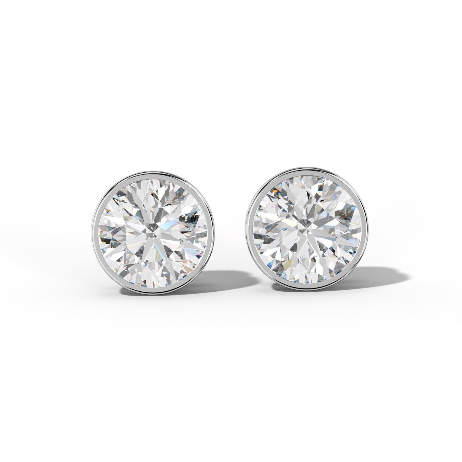 Round Diamond Stud Earrings With Bezel Setting