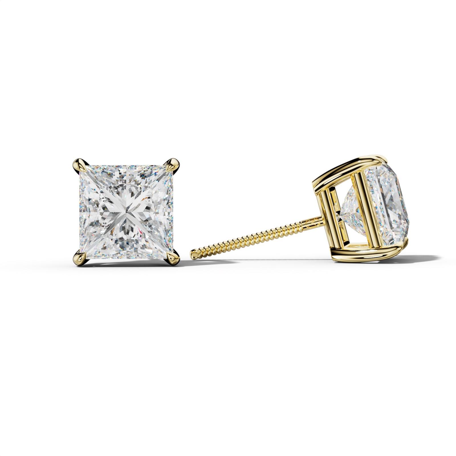 Princess Cut Diamond Stud Earrings With Four Claw Prongs