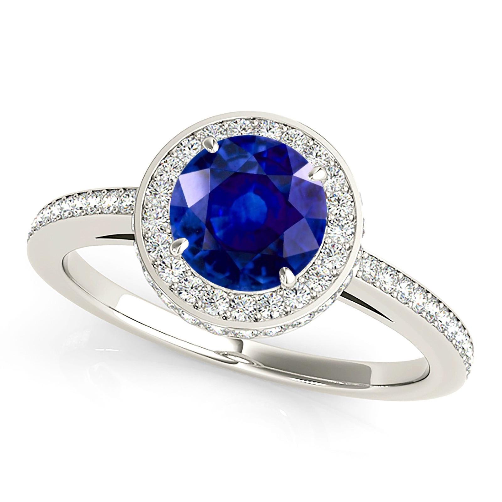 2.41 ct. Genuine Blue Sapphire Halo Ring With 0.50 ctw. Side and Under Halo Diamonds-VIRABYANI