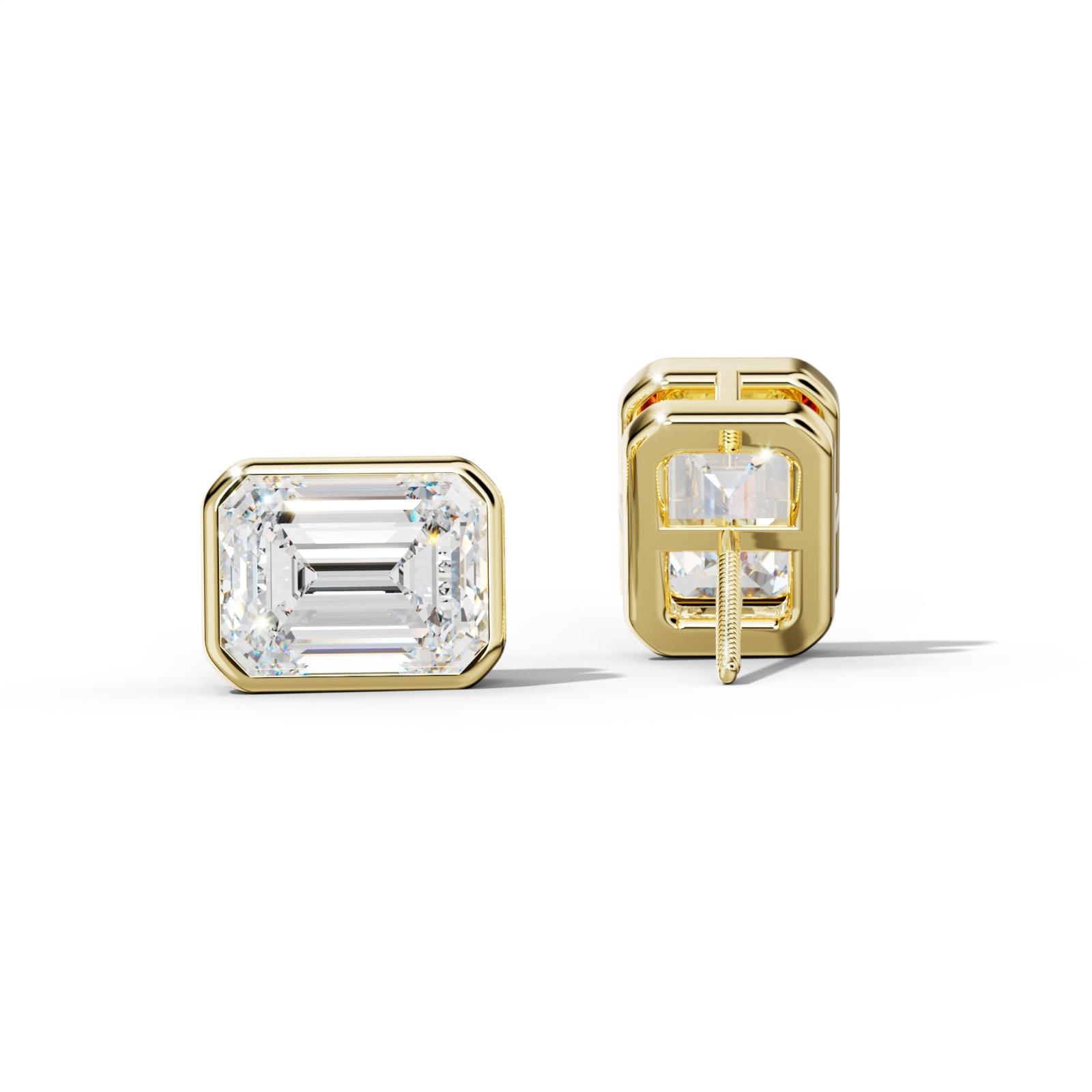 Emerald Cut Diamond Stud Earrings With Bezel Setting