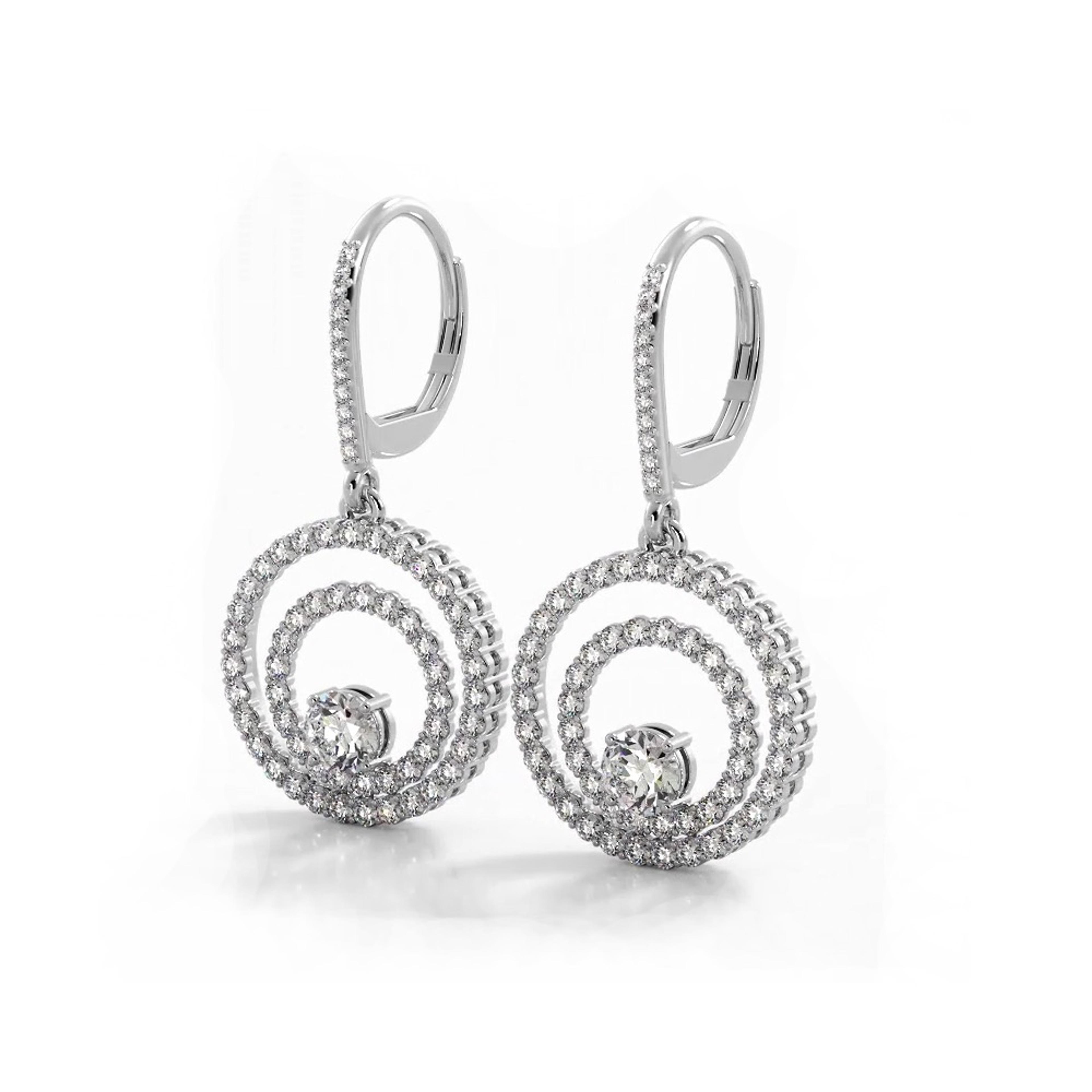 1.0 ctw. Double Circle Diamond Dangling Earrings