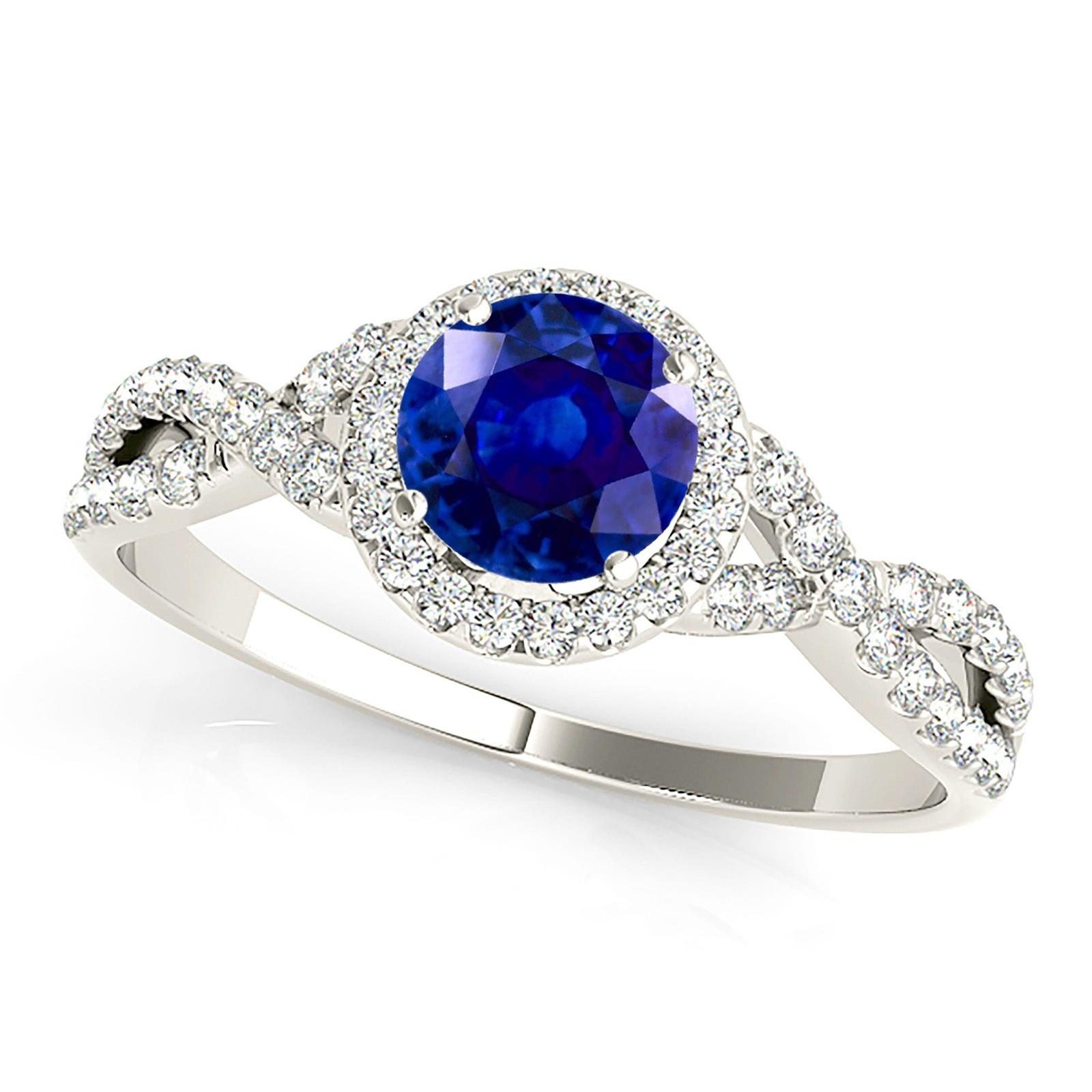 1.35 ct. Genuine Blue Sapphire Ring Halo Style