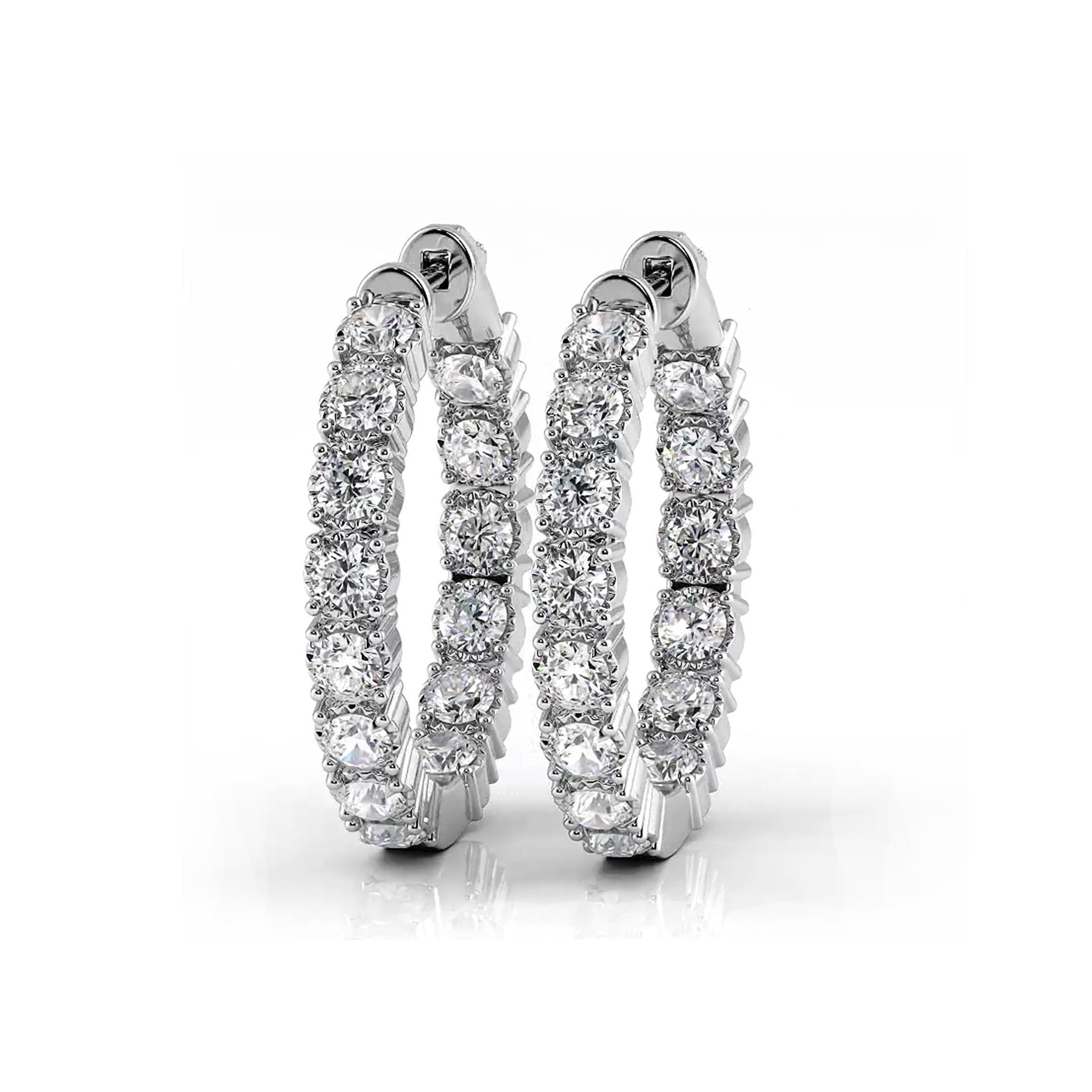 1.50 ctw. Round Diamond Hoop Earrings Crown Style Setting