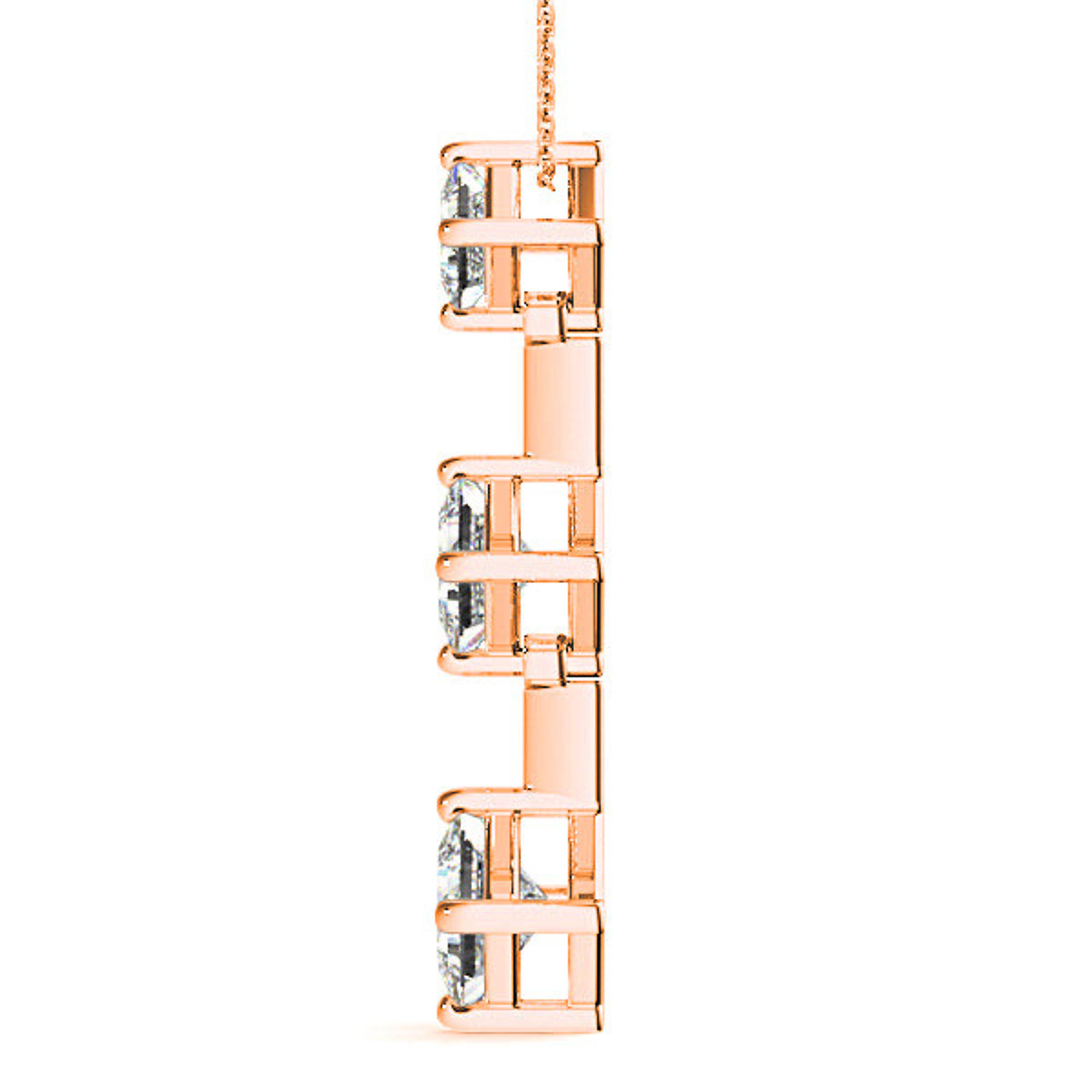 1.00 ctw Graduated Princess Cut Diamond Three Stone Necklace Pendant-VIRABYANI