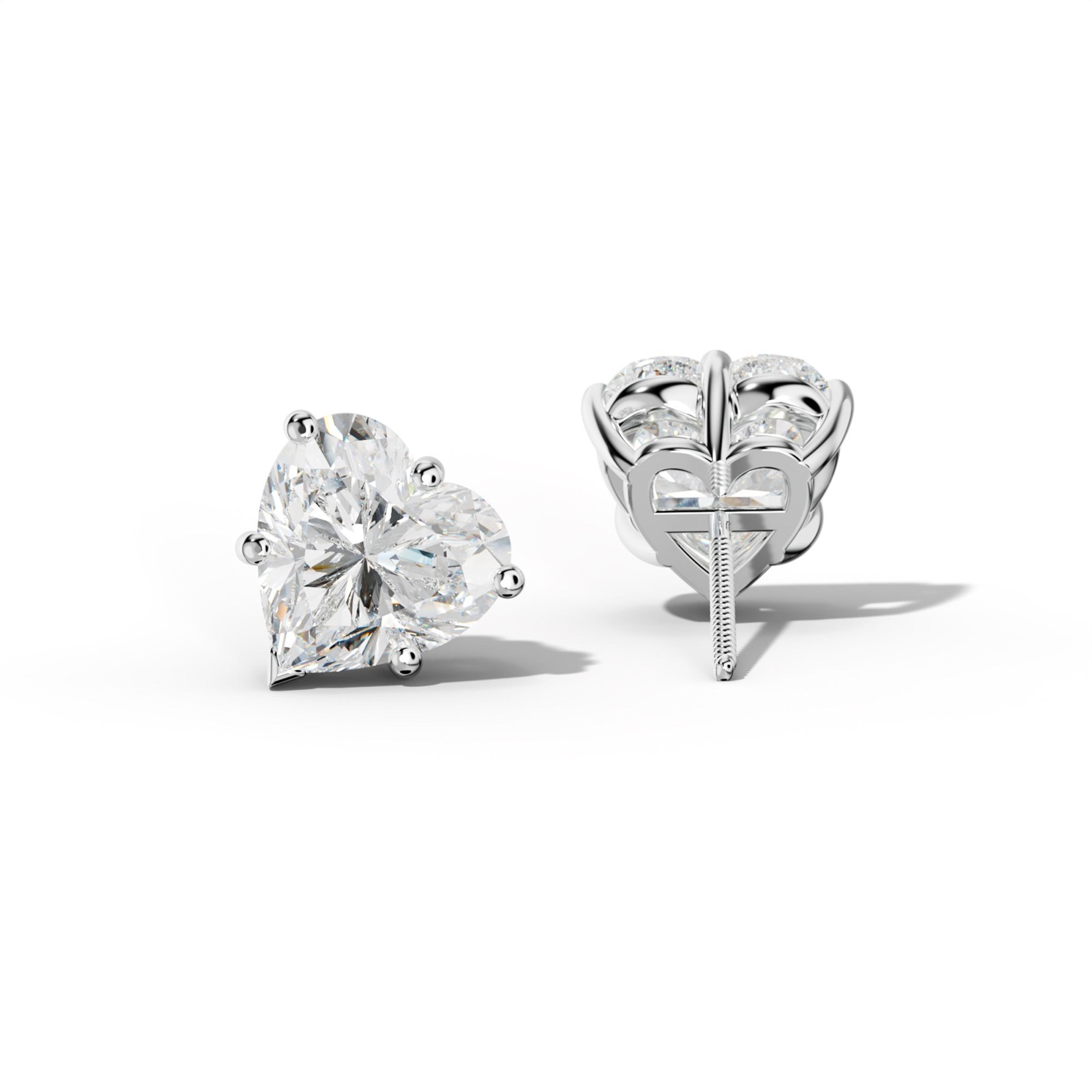 Heart  Diamond Stud Earrings With Classic And V Prongs