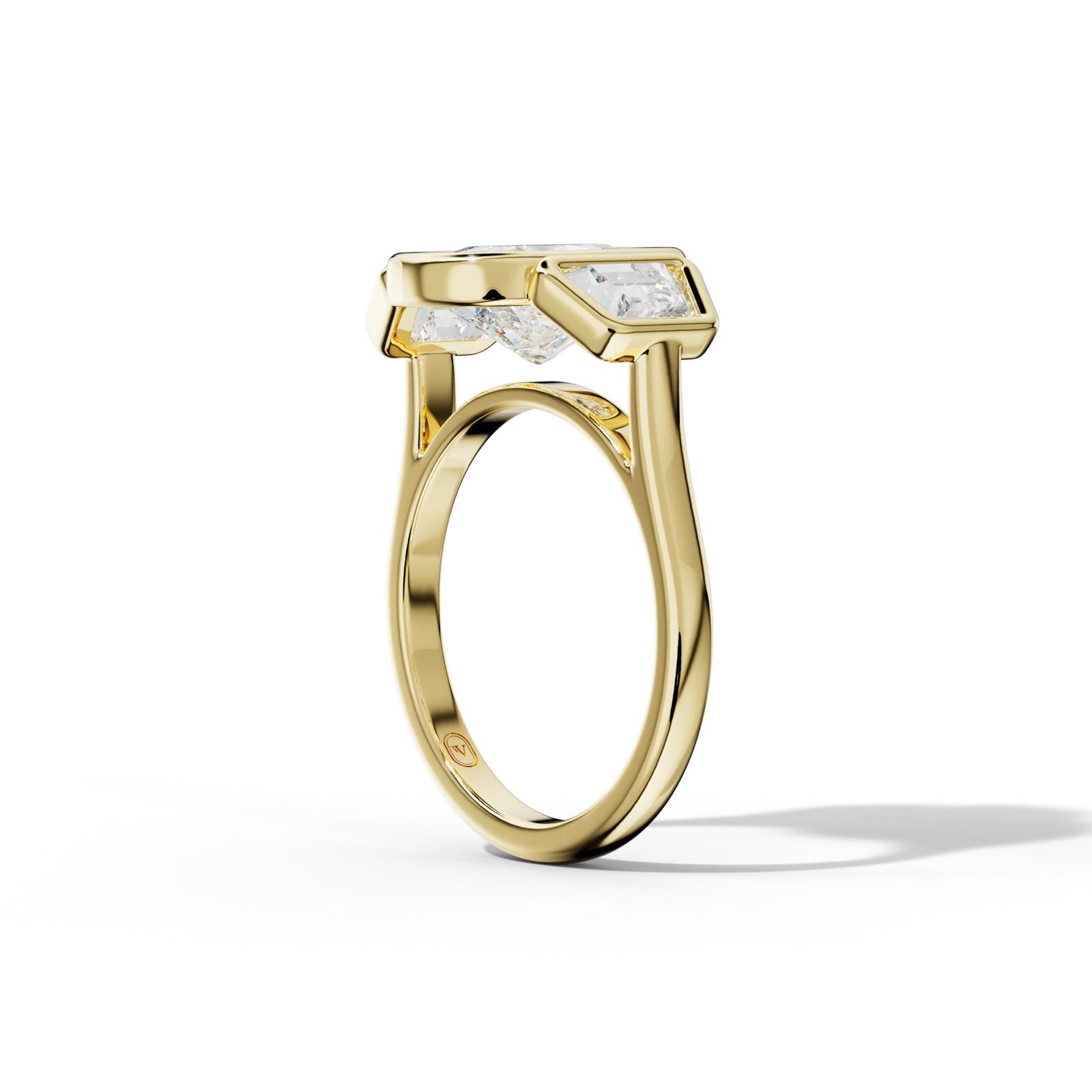 Cleo Elongated Cushion Center With Trapezoid Side Diamond Engagement Ring