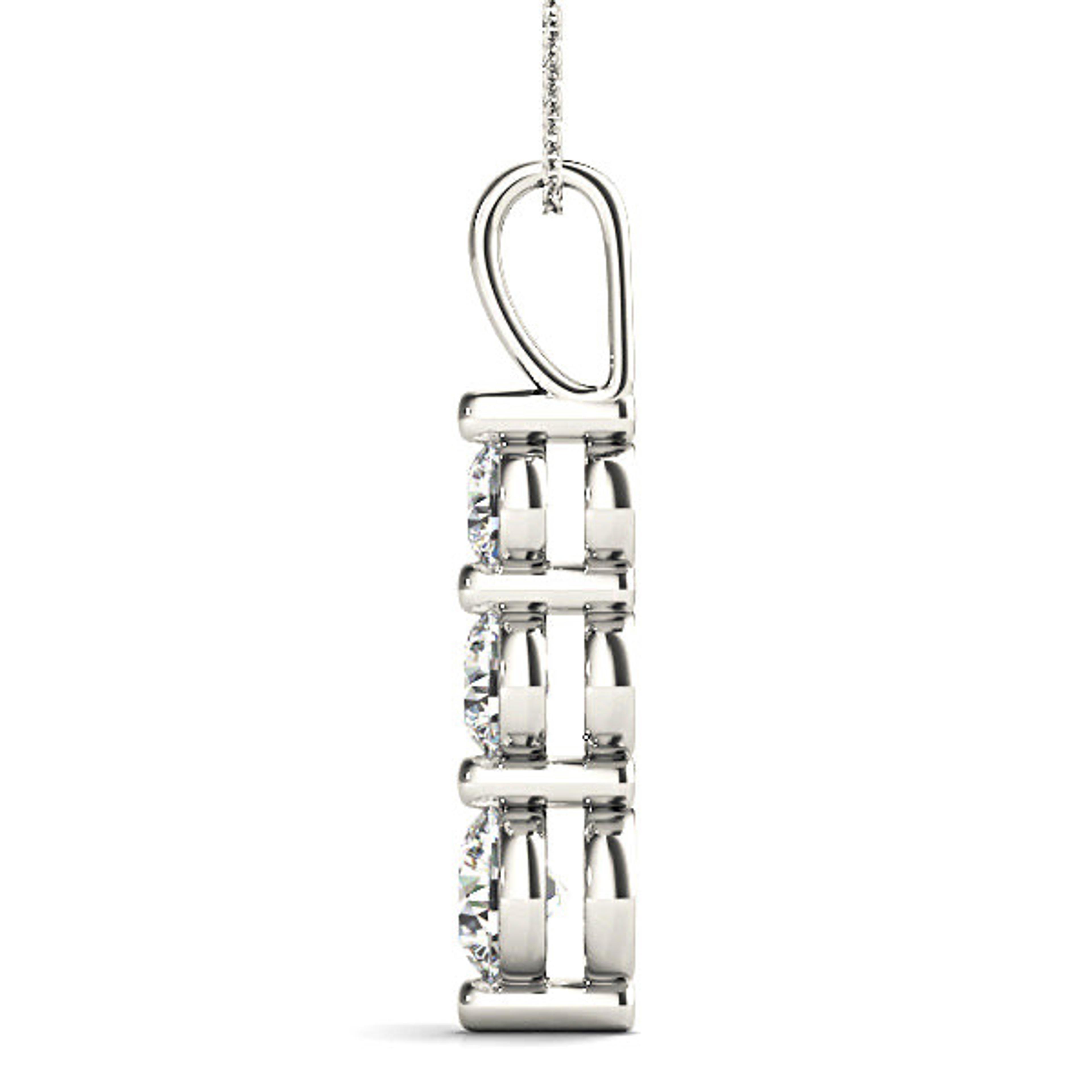 Shared Prong 1.00 ctw Diamond Three Stone Necklace Pendant-VIRABYANI