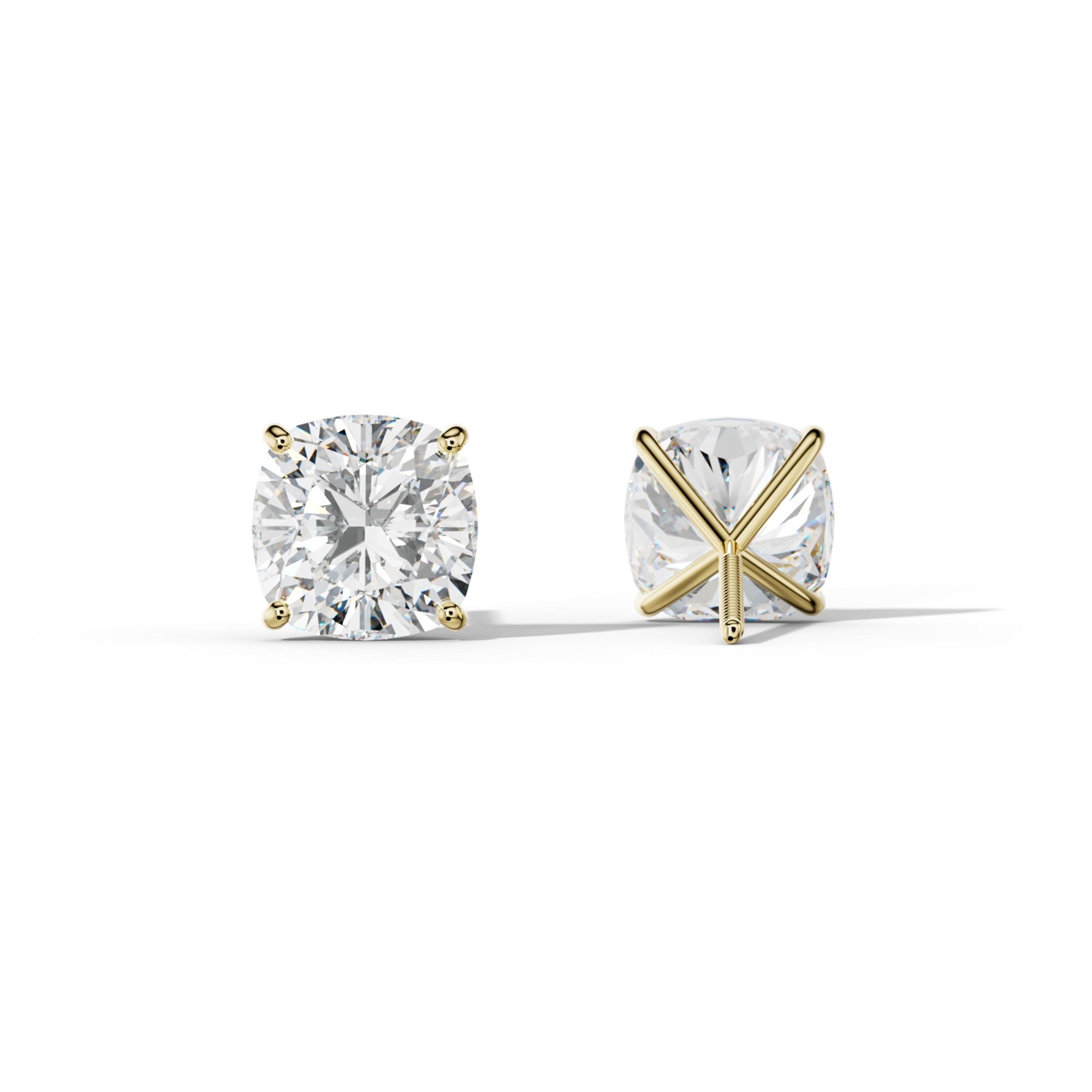 Cushion Diamond Stud Earrings With Four Classic Prong Martini Settings