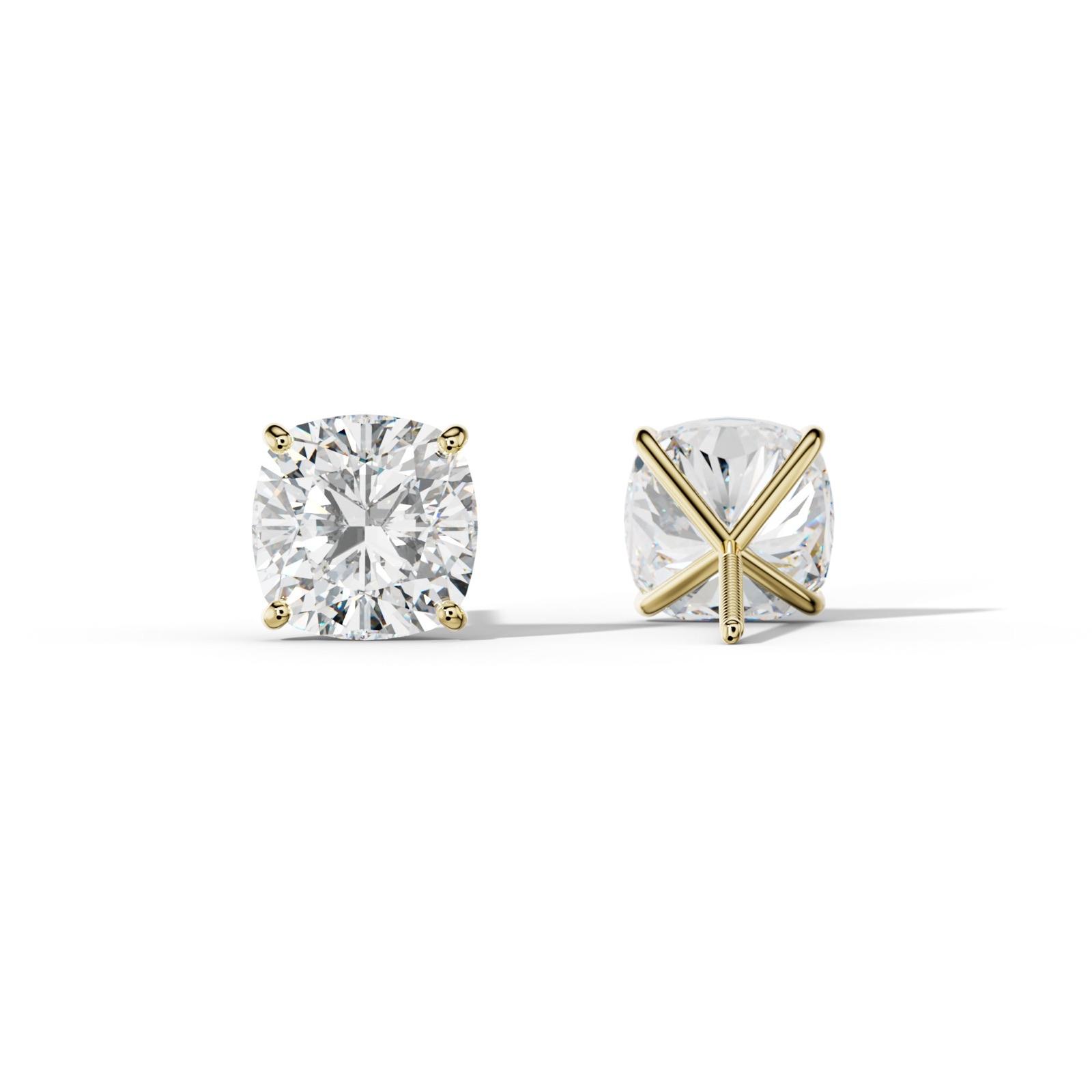 Cushion Diamond Stud Earrings With Four Classic Prong Martini Settings