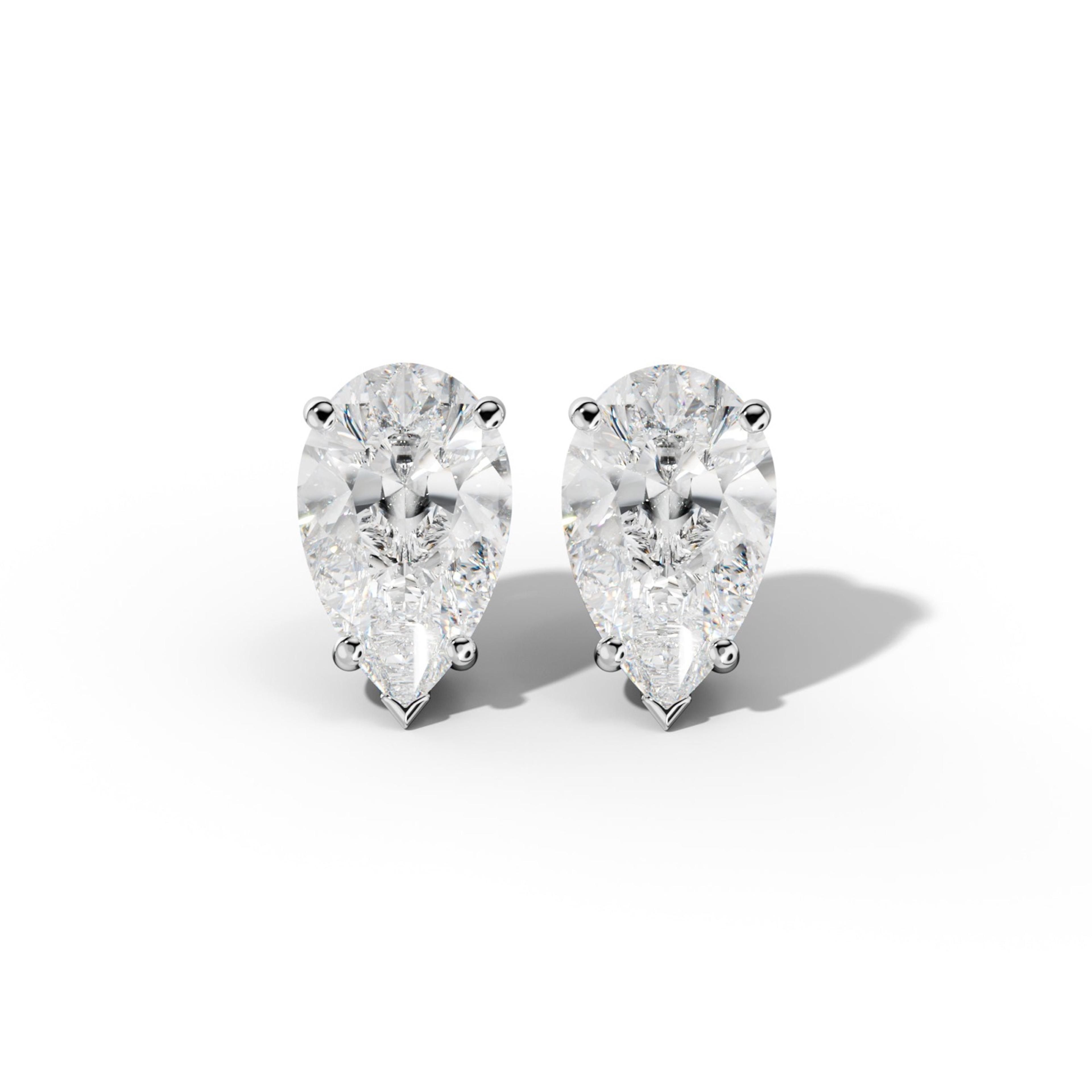 Pear Shape Diamond Stud Earrings With Four Classic And V Prongs