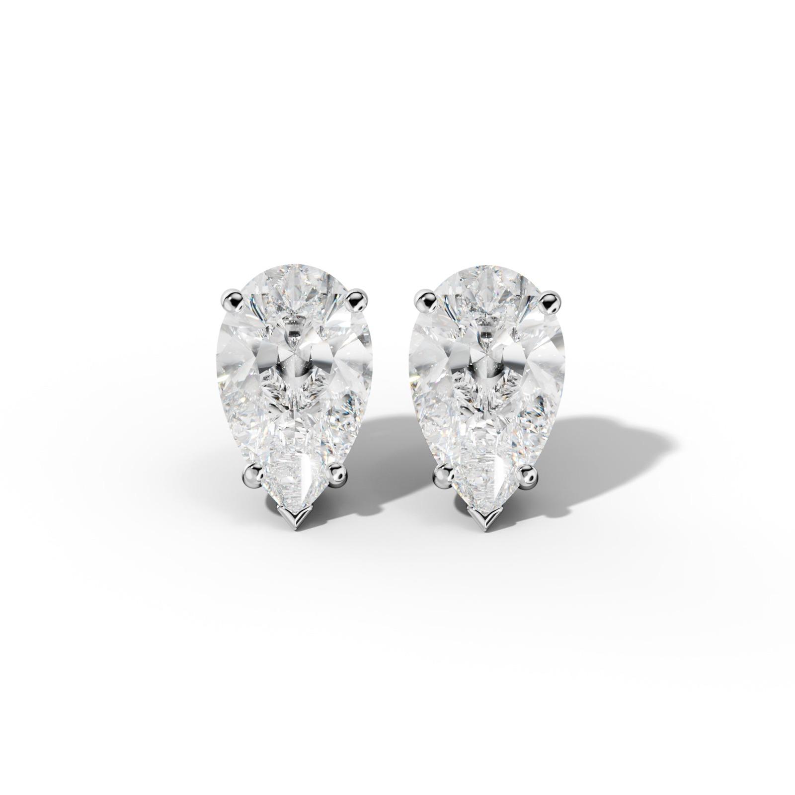 Pear Shape Diamond Stud Earrings With Four Classic And V Prongs