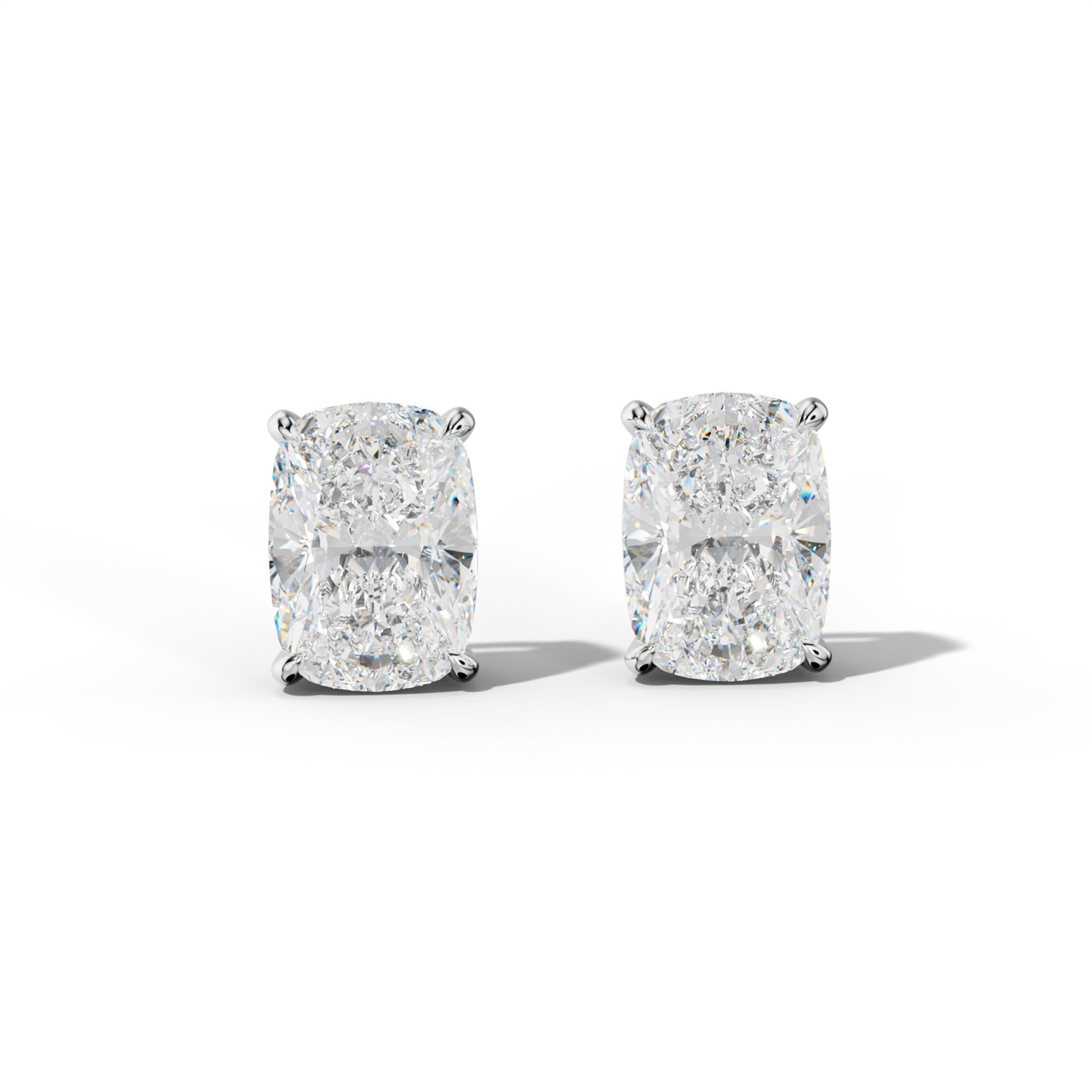 Elongated Cushion Diamond Stud Earrings With Four Claw Prongs