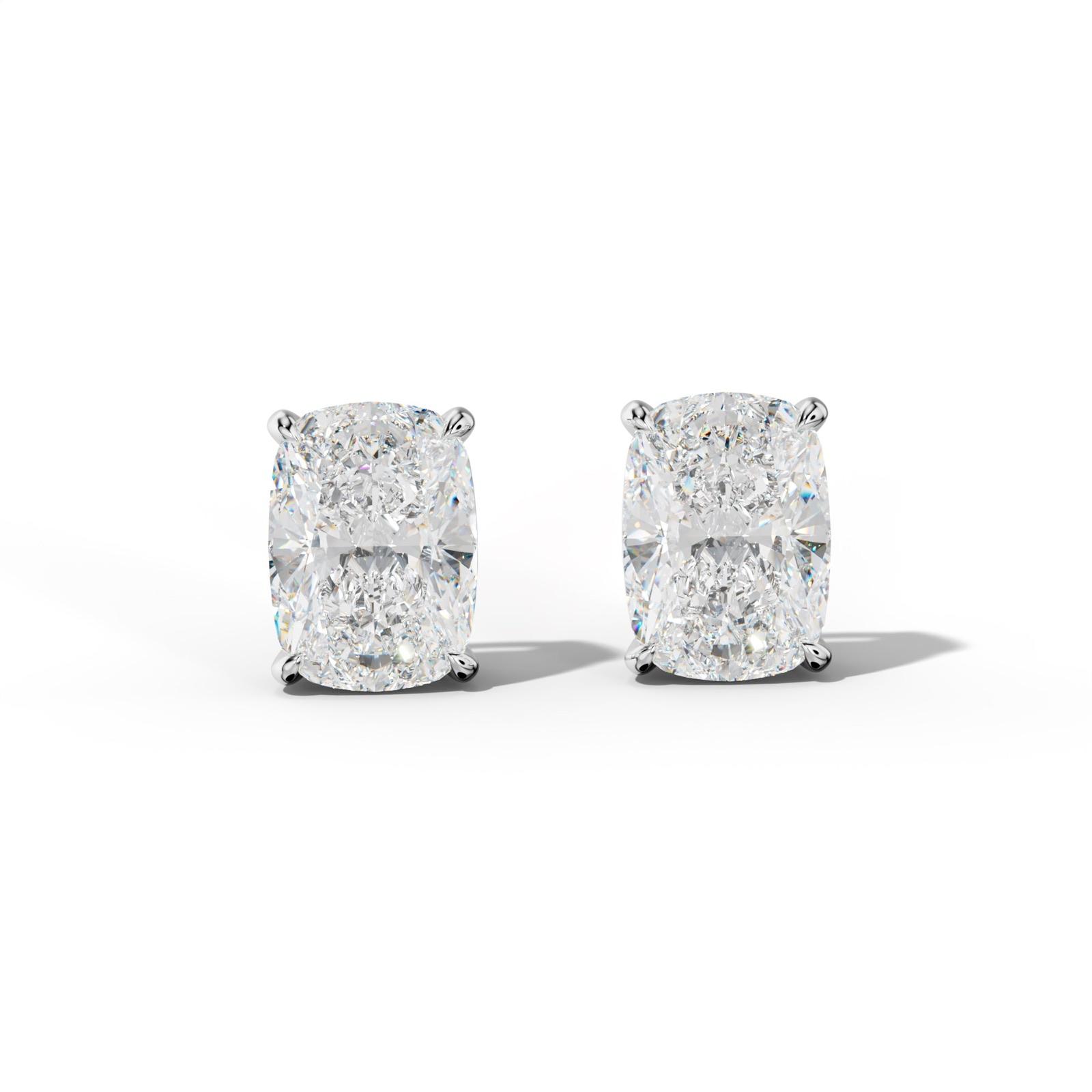 Elongated Cushion Diamond Stud Earrings With Four Claw Prongs