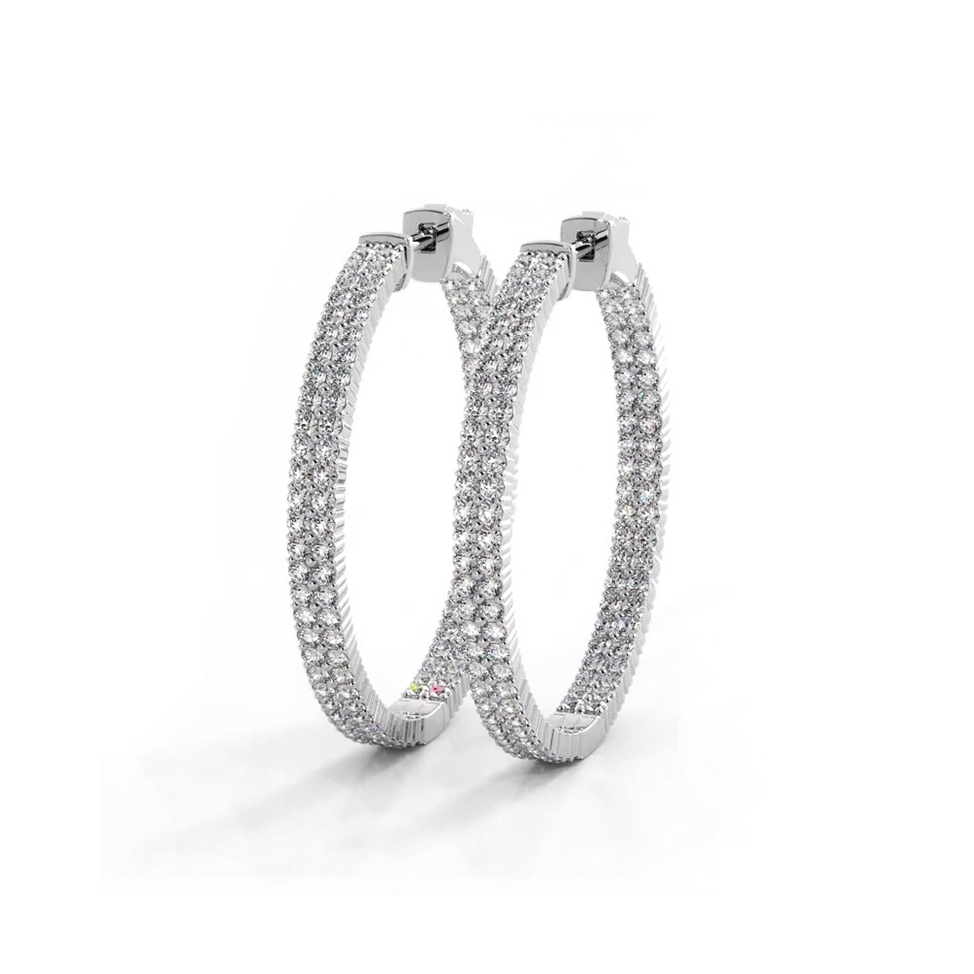 2.0 ctw. Double Row Inside Out Diamond Hoop Earrings Classic Shared Prong