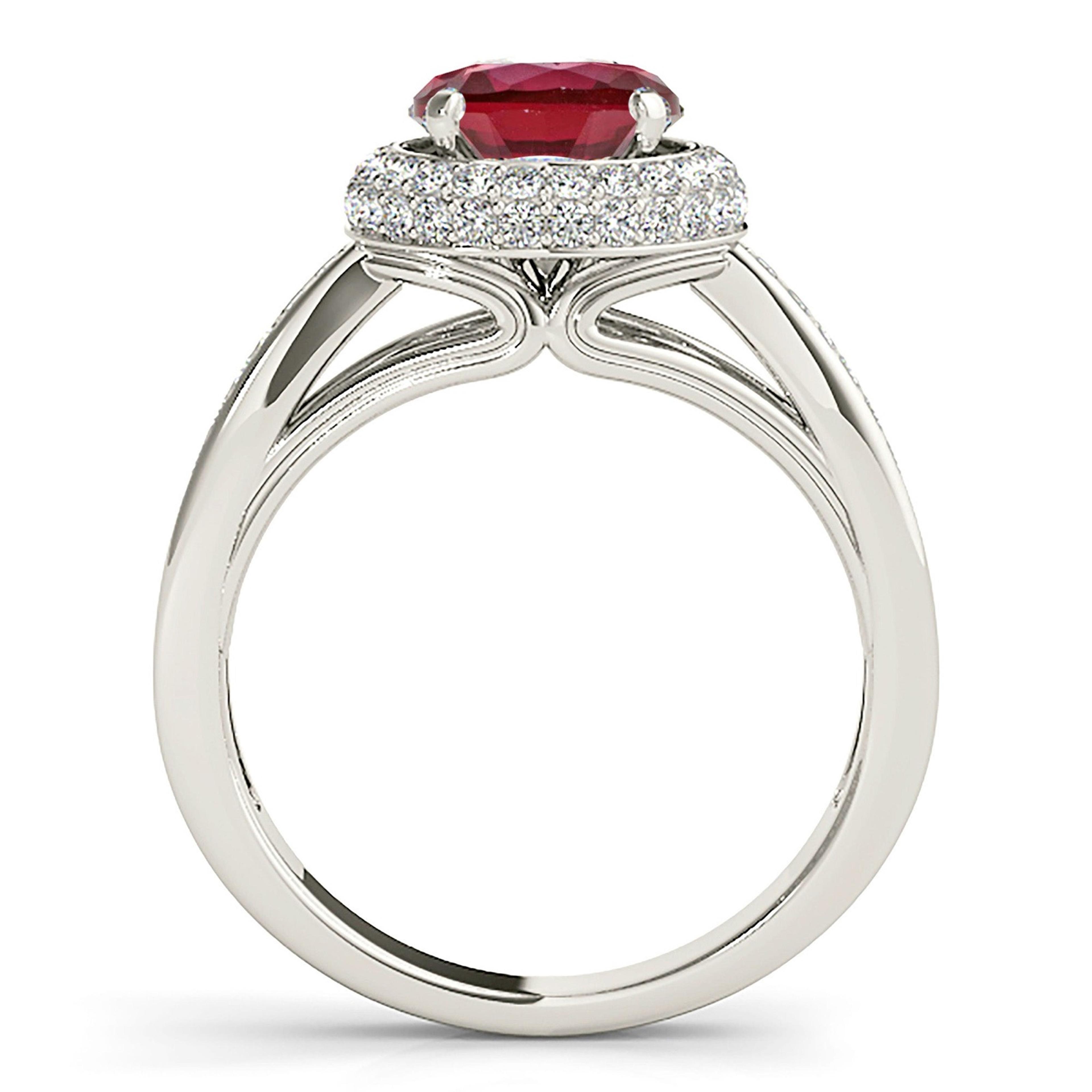 2.35 ct. Genuine Ruby Ring With 0.50 ctw. Diamond 3D Halo And Graduating Diamond Band-VIRABYANI
