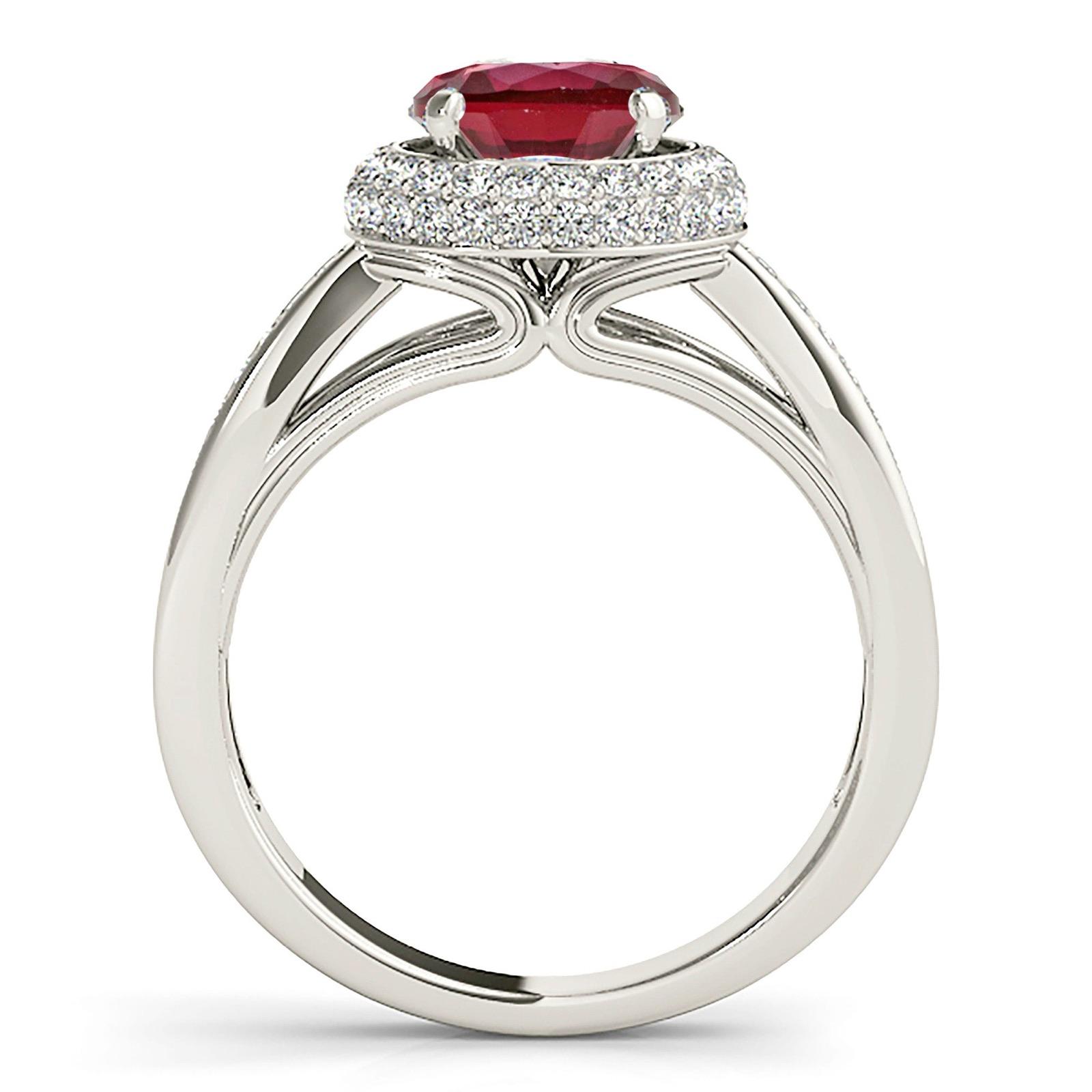 2.35 ct. Genuine Ruby Ring With 0.50 ctw. Diamond 3D Halo And Graduating Diamond Band-VIRABYANI