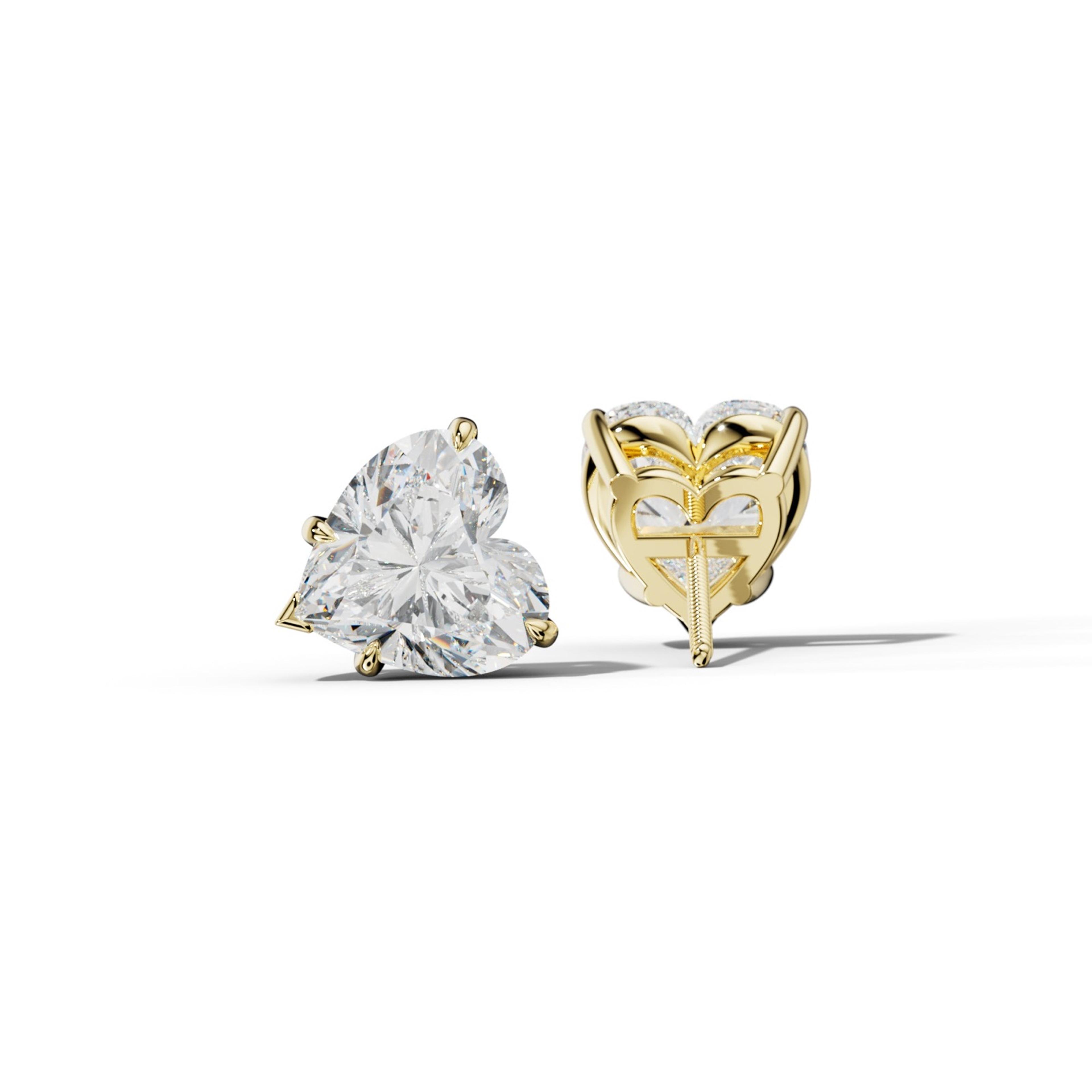 Heart Diamond Stud Earrings With Four Claw And V Prongs