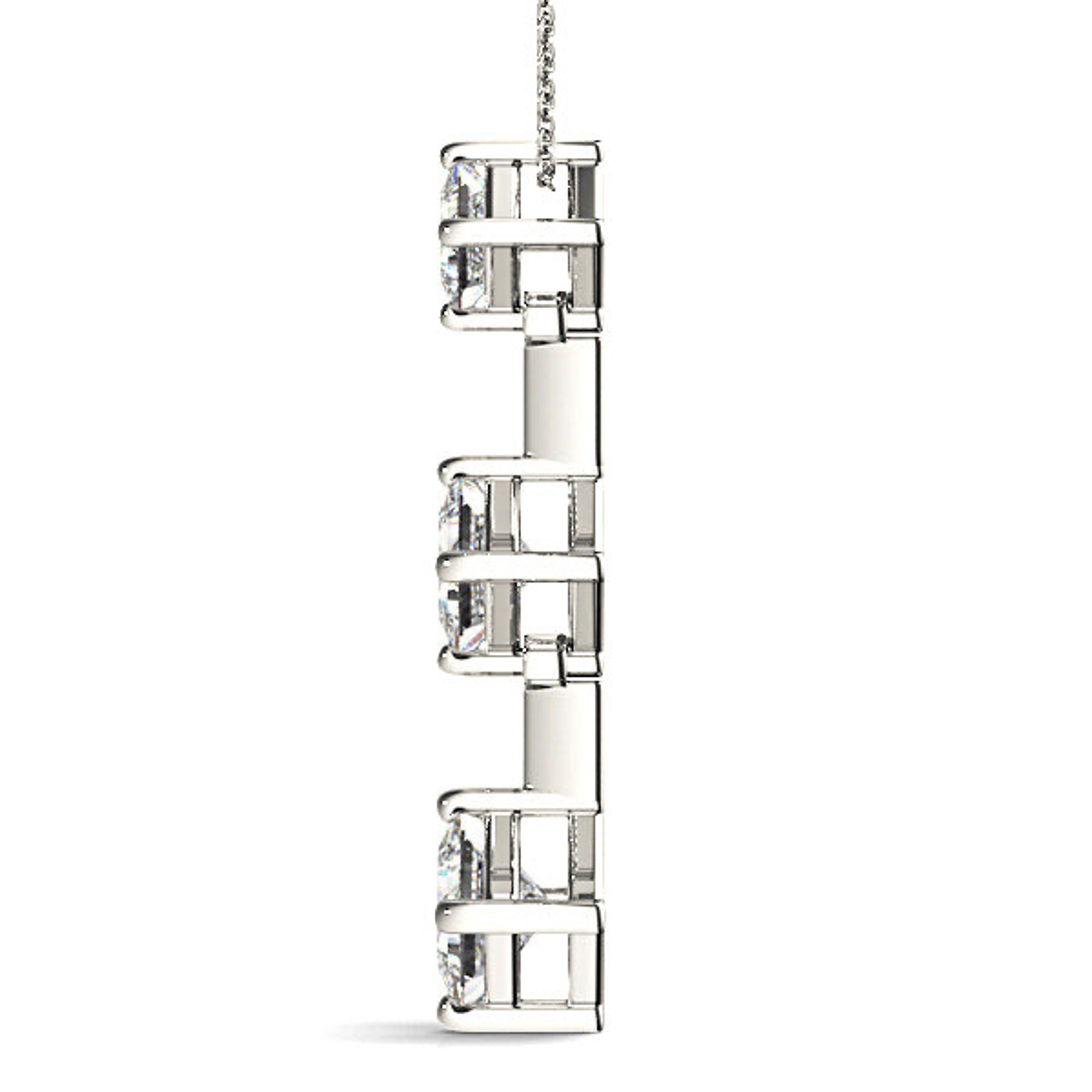 1.00 ctw Graduated Princess Cut Diamond Three Stone Necklace Pendant-VIRABYANI