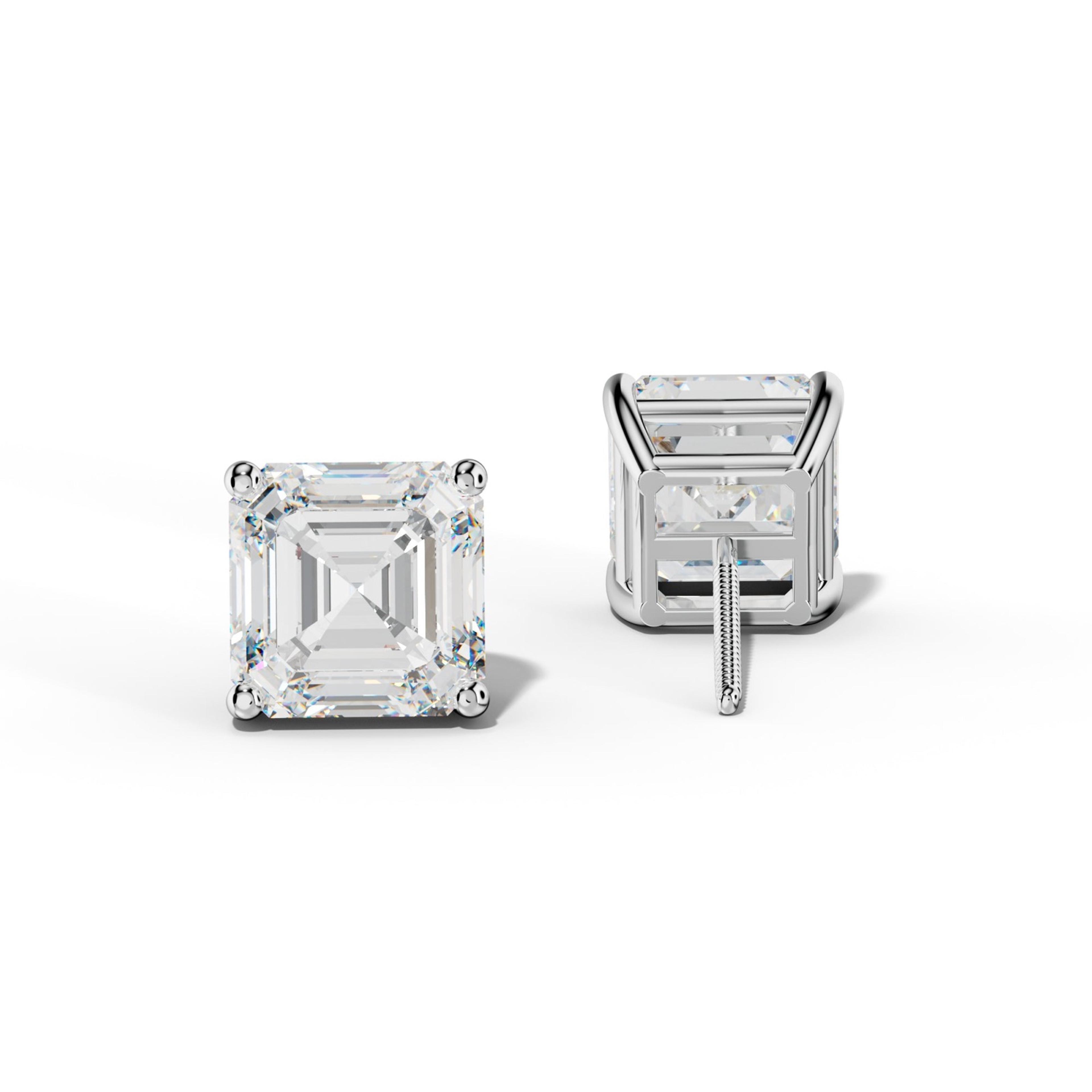 Asscher Diamond Stud Earrings With Four Classic Prongs