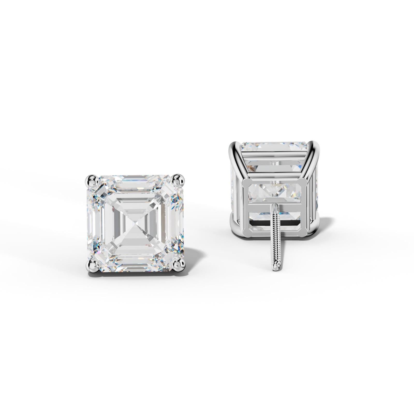 Asscher Diamond Stud Earrings With Four Classic Prongs