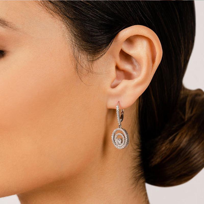 1.0 ctw. Double Circle Diamond Dangling Earrings