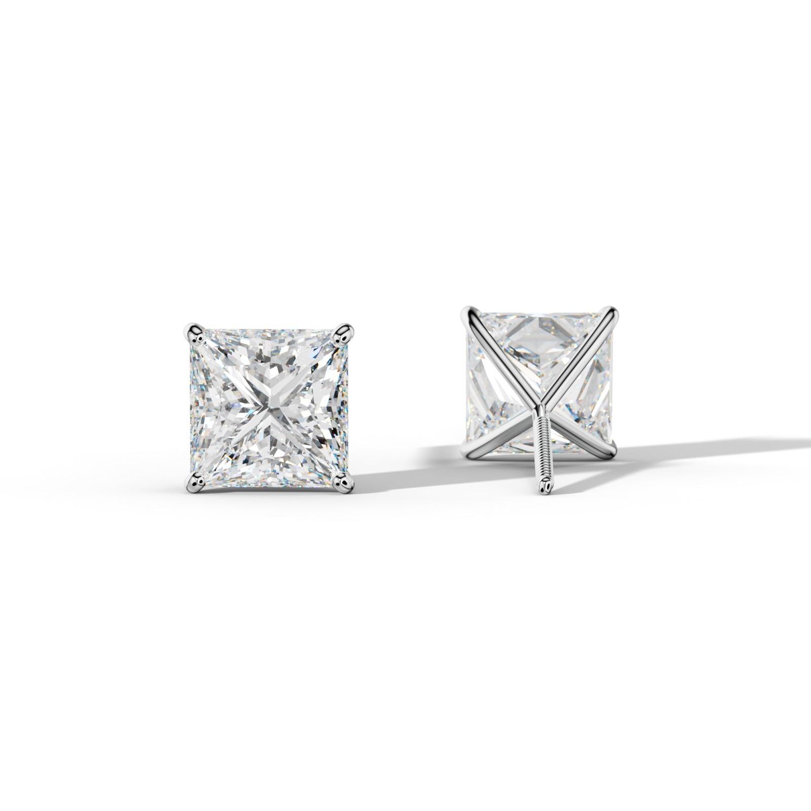 Princess Cut Diamond Stud Earrings With Four Classic Prong Martini Settings