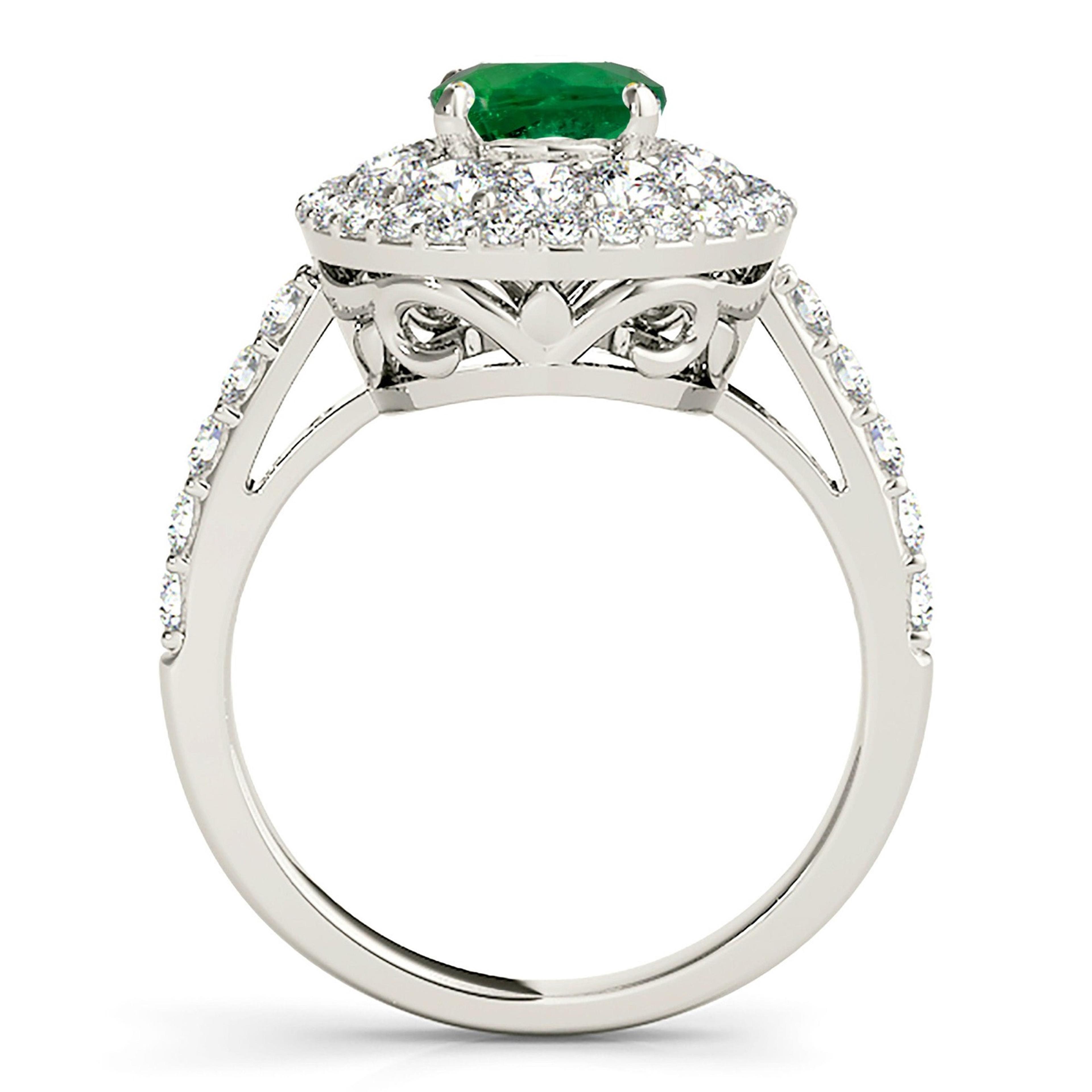 1.14 ct. Genuine Emerald Ring With 0.70 ctw. Diamond Double Halo And Delicate Diamond Band-VIRABYANI