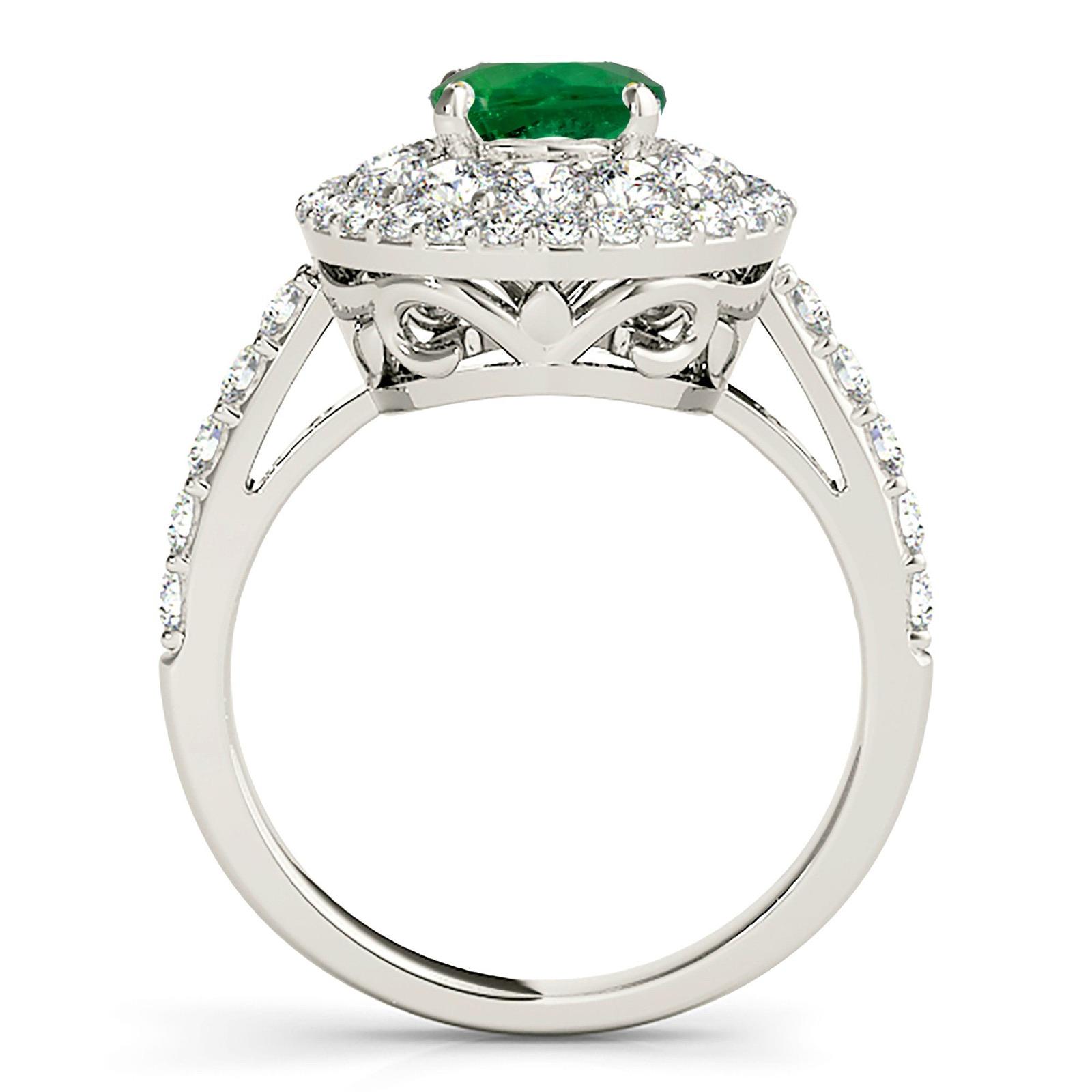 1.14 ct. Genuine Emerald Ring With 0.70 ctw. Diamond Double Halo And Delicate Diamond Band-VIRABYANI