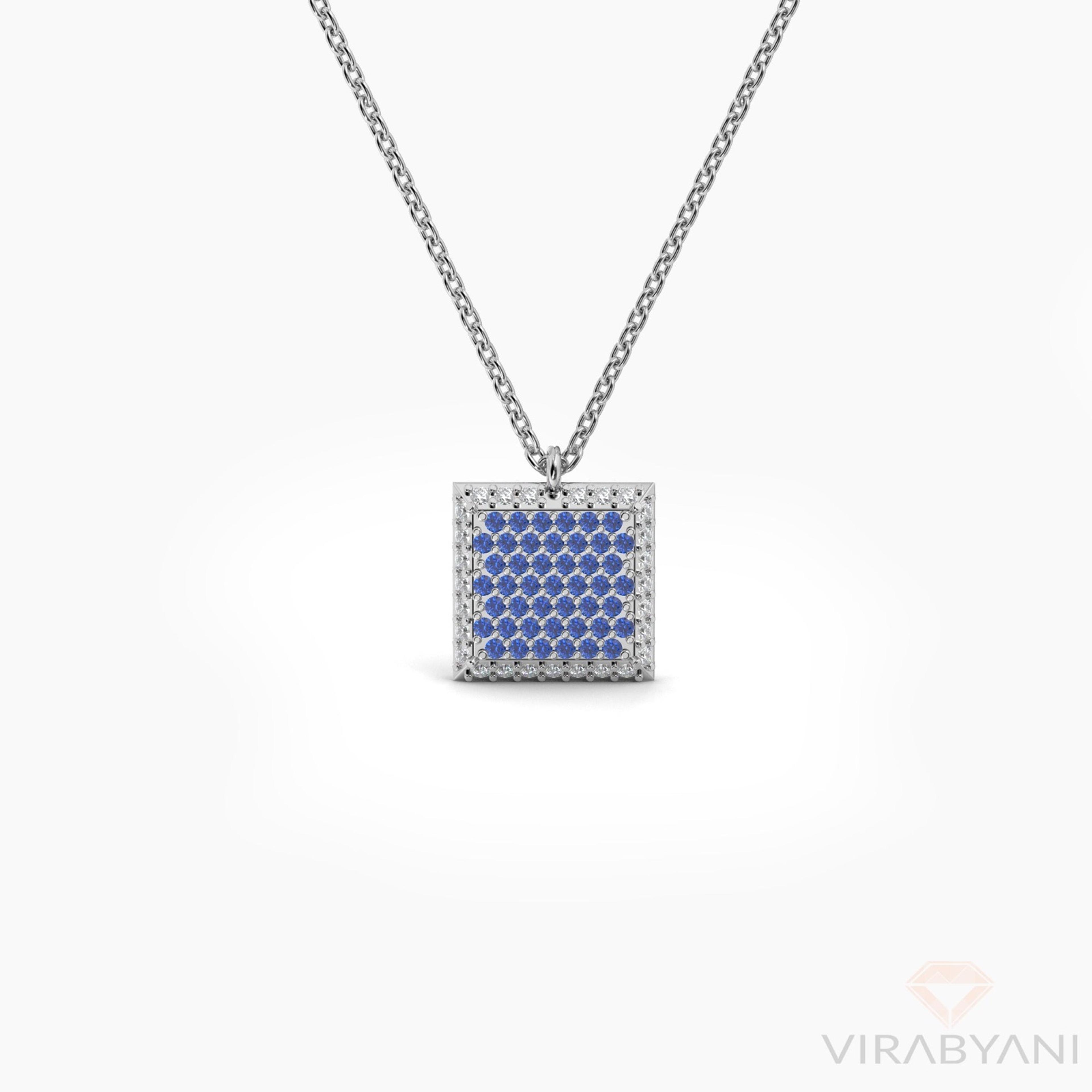Double Sided Diamond & Sapphire Square Shaped AMoré Pavé Necklace