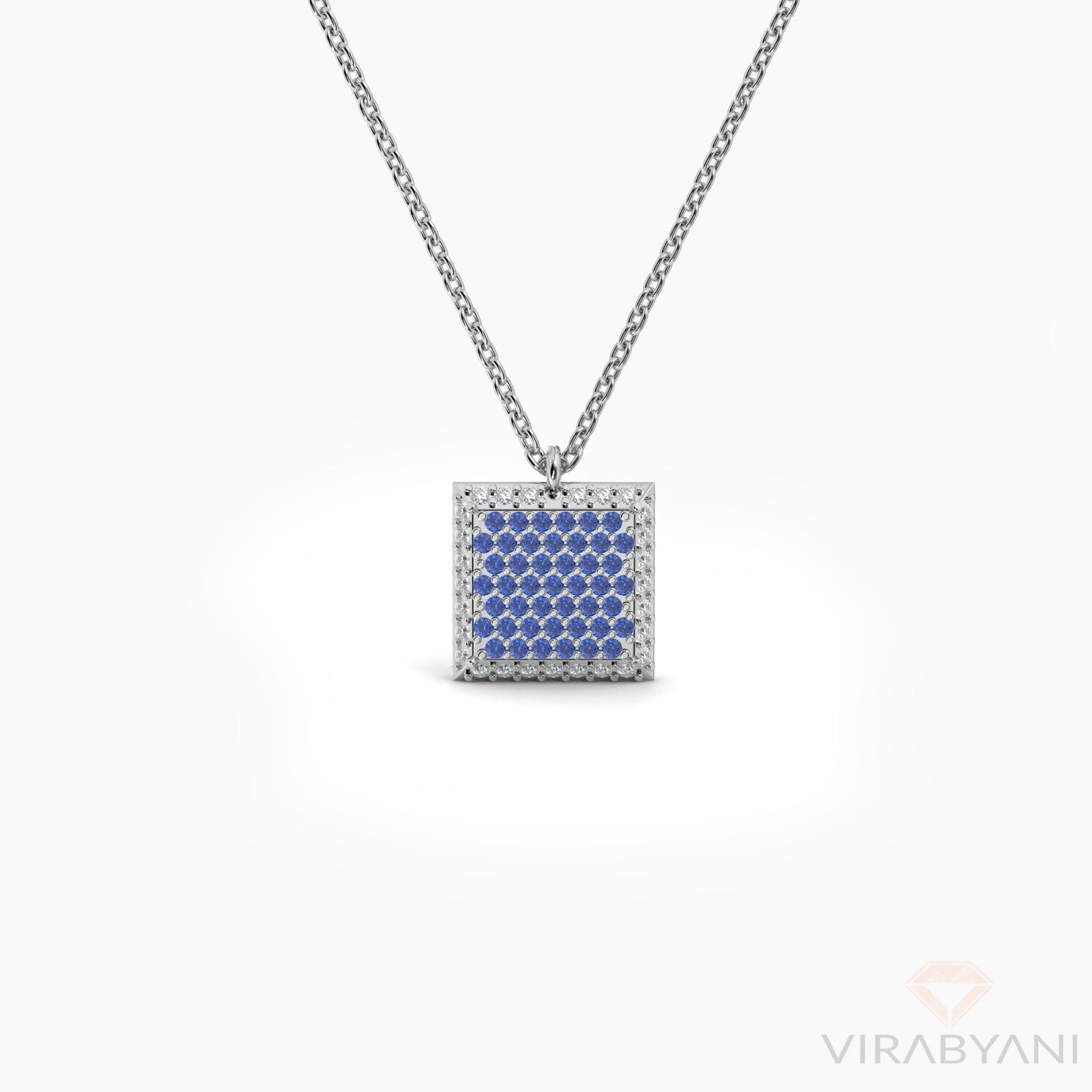 Double Sided Diamond & Sapphire Square Shaped AMoré Pavé Necklace