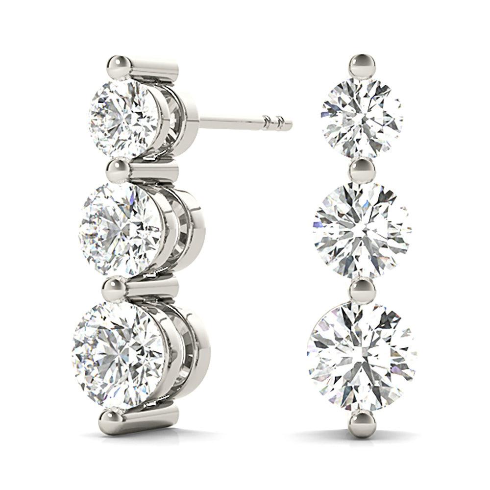 1.00 ctw Diamond Three Stone Drop Earrings-VIRABYANI