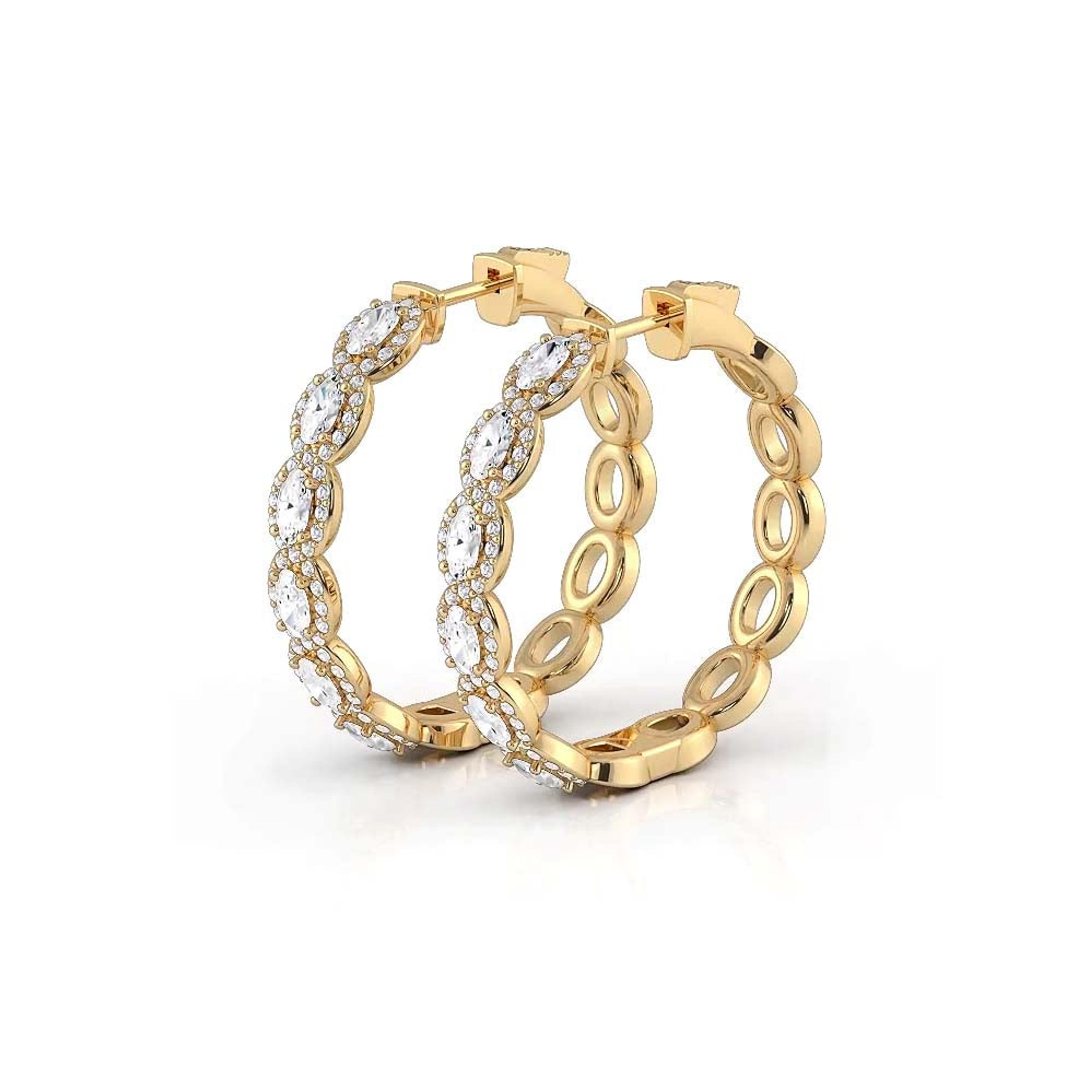 5.0 ctw. Oval Diamond Hoop Earrings Halo Style With Round Diamonds