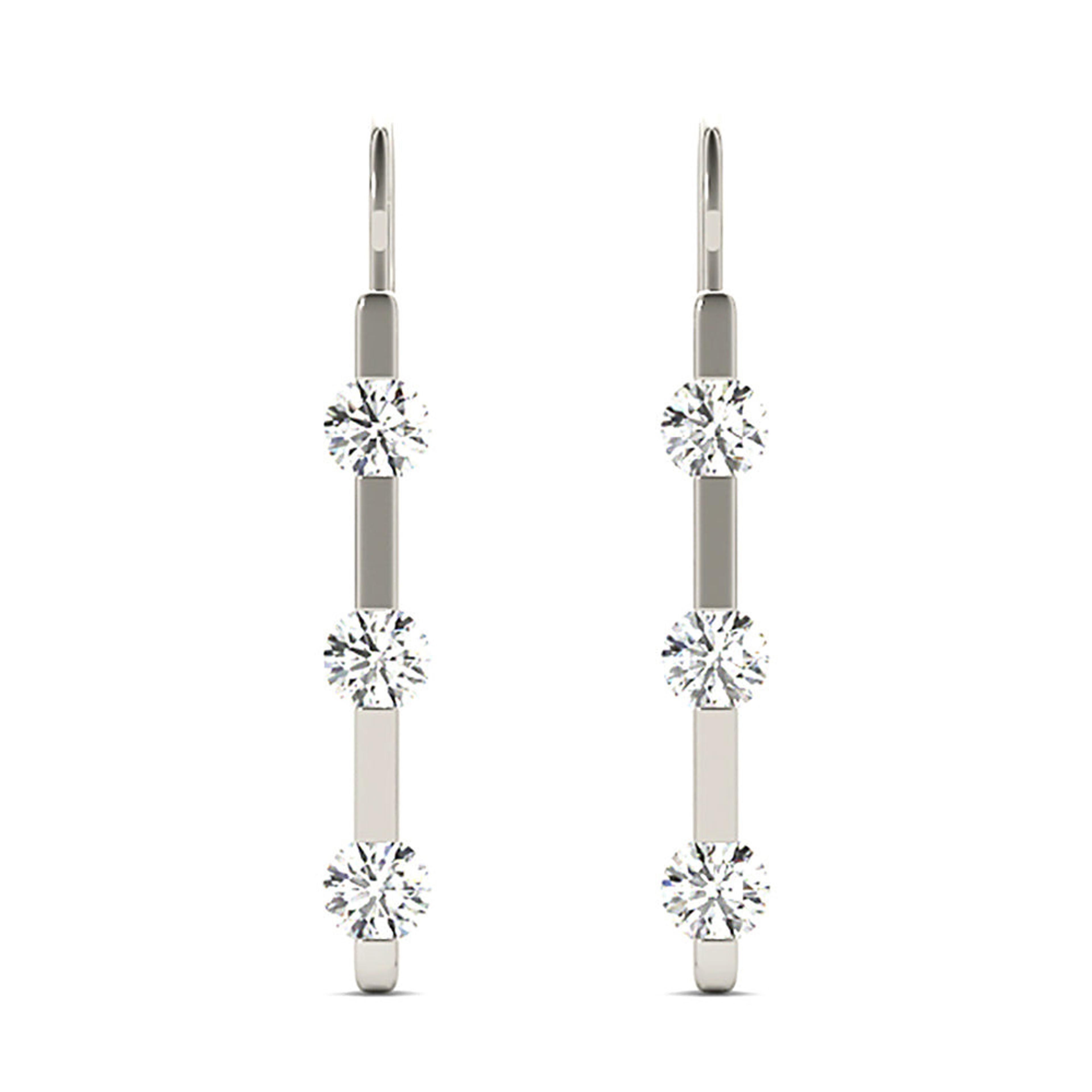 1.00 ctw Bar Set Diamond Three Stone Drop Earrings-VIRABYANI