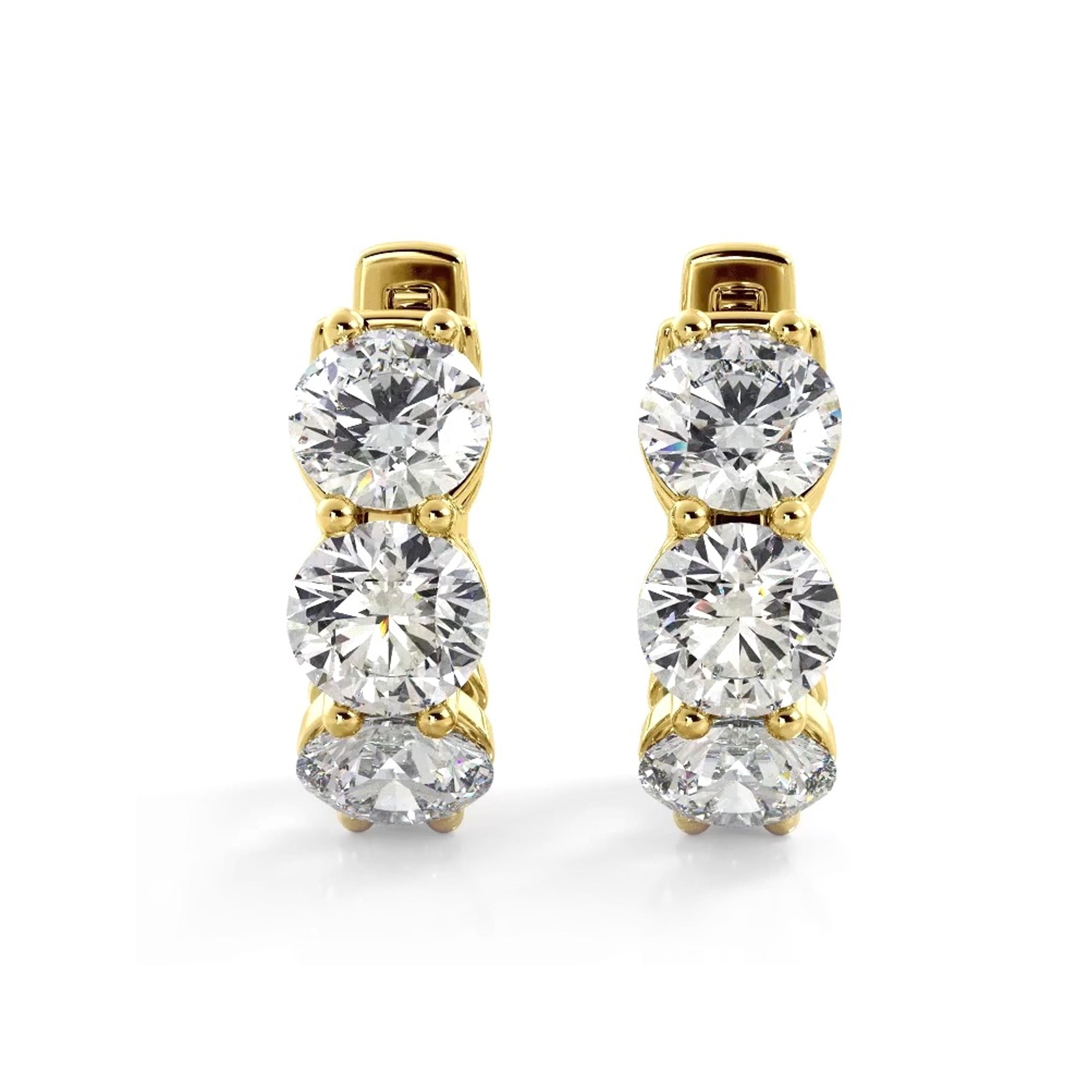 1.50 ctw. Three Stone Diamond Hoop Earrings Huggie Style