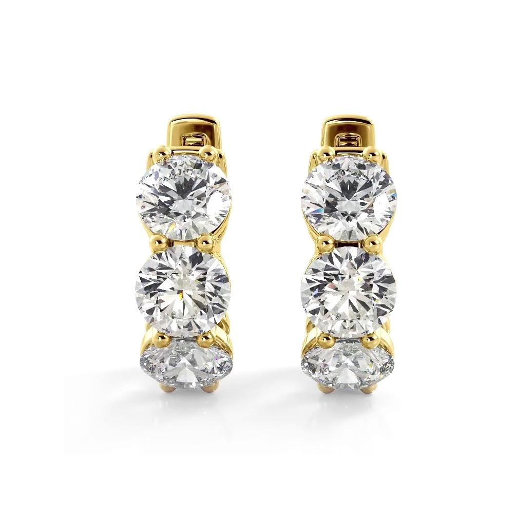 1.50 ctw. Three Stone Diamond Hoop Earrings Huggie Style