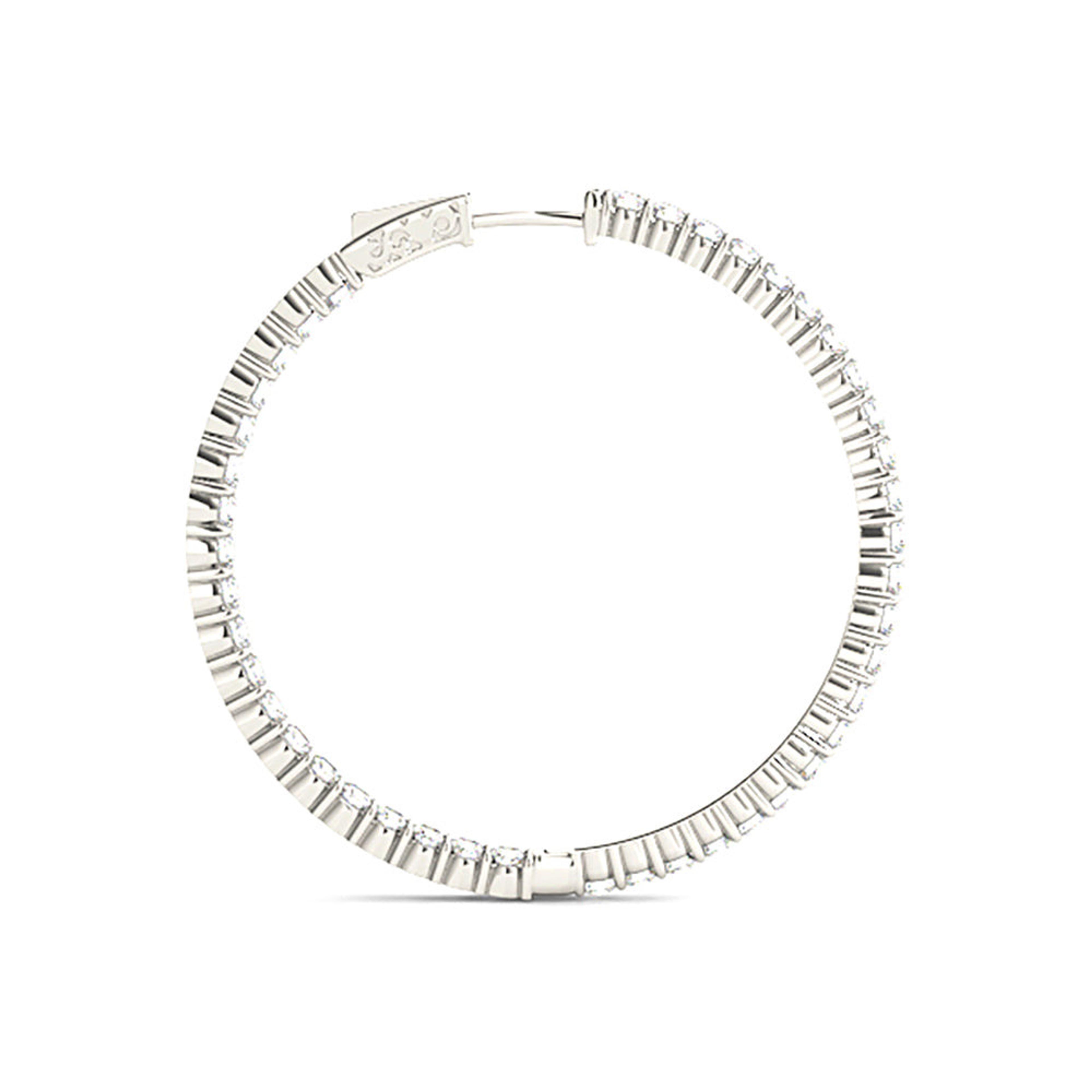 3.00 ctw Diamond Hoop Earrings Inside-Out Style Shared Prong Setting
