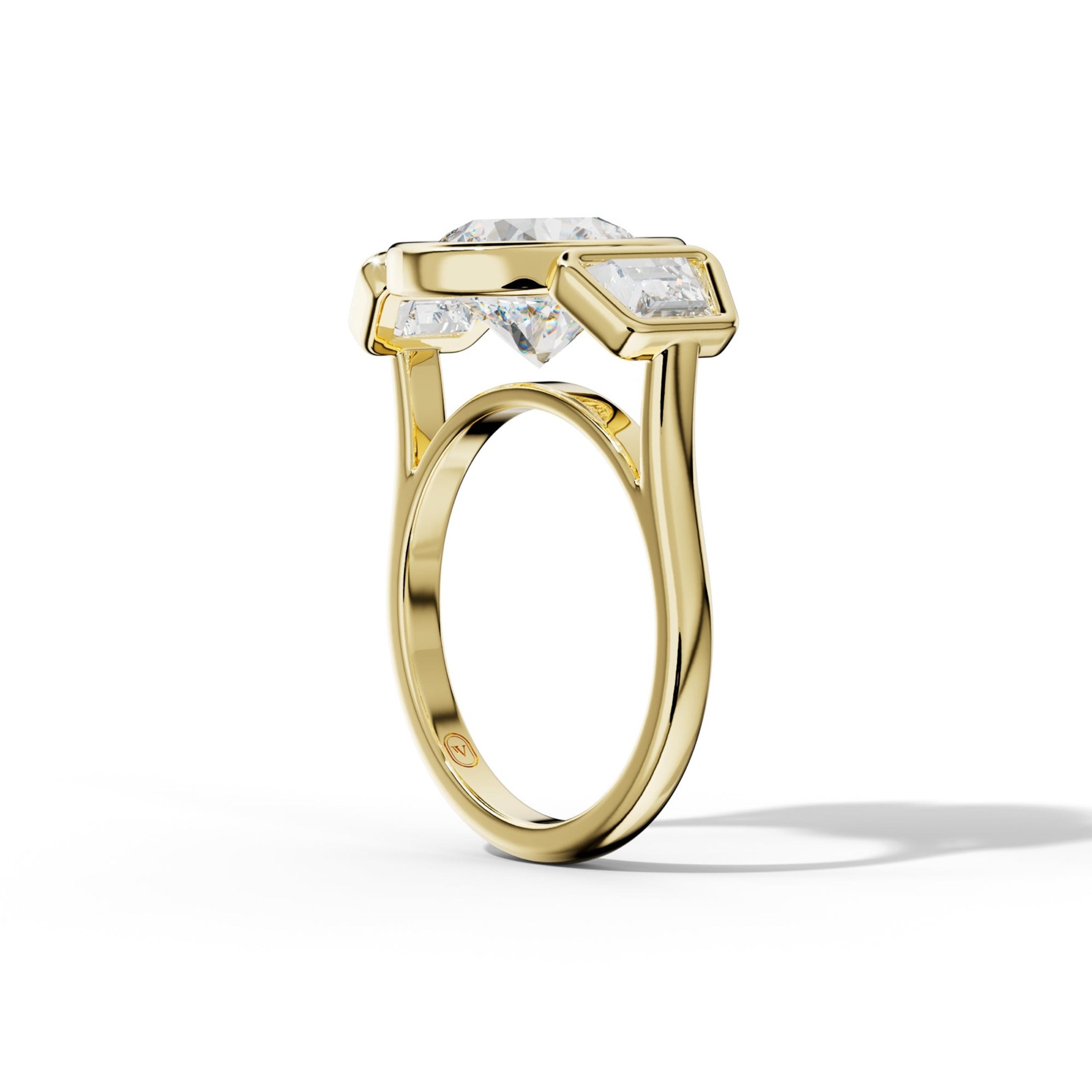 Cleo Round Center Trapezoid Side Diamond Engagement Ring