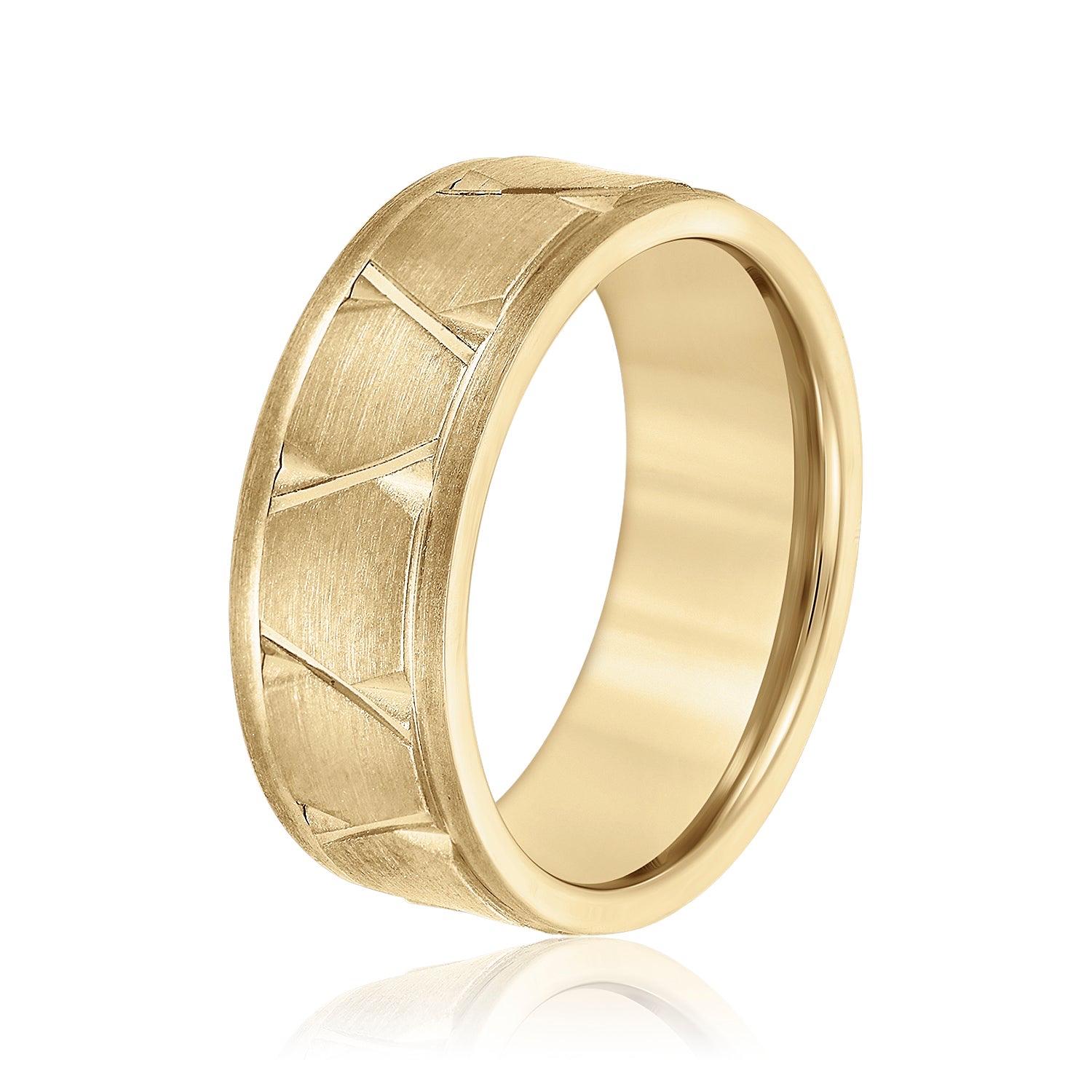 Men's Diagonal Carved Classic Wedding Band Brushed Finish