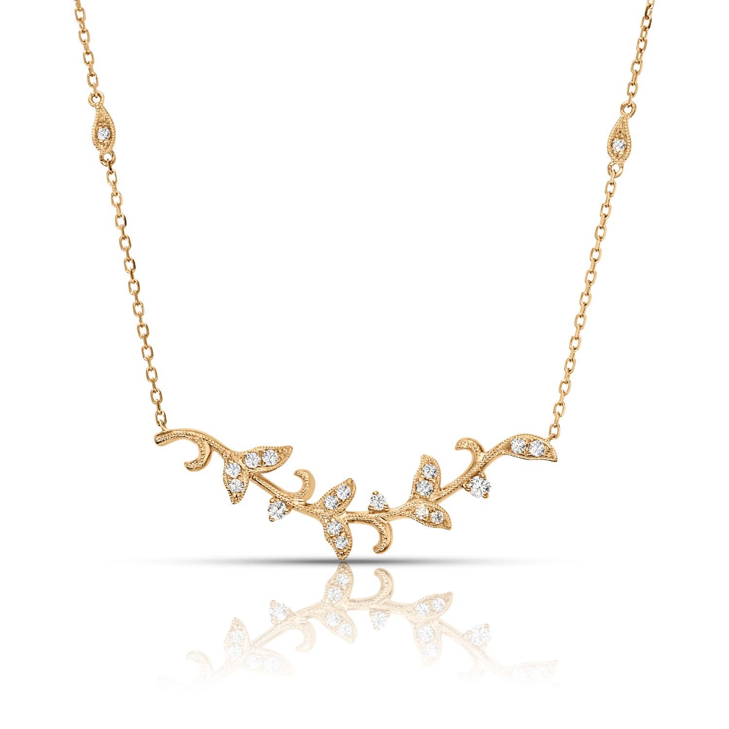 0.25 ctw Diamond Milgrain Leaf Necklace Pendant-VIRABYANI