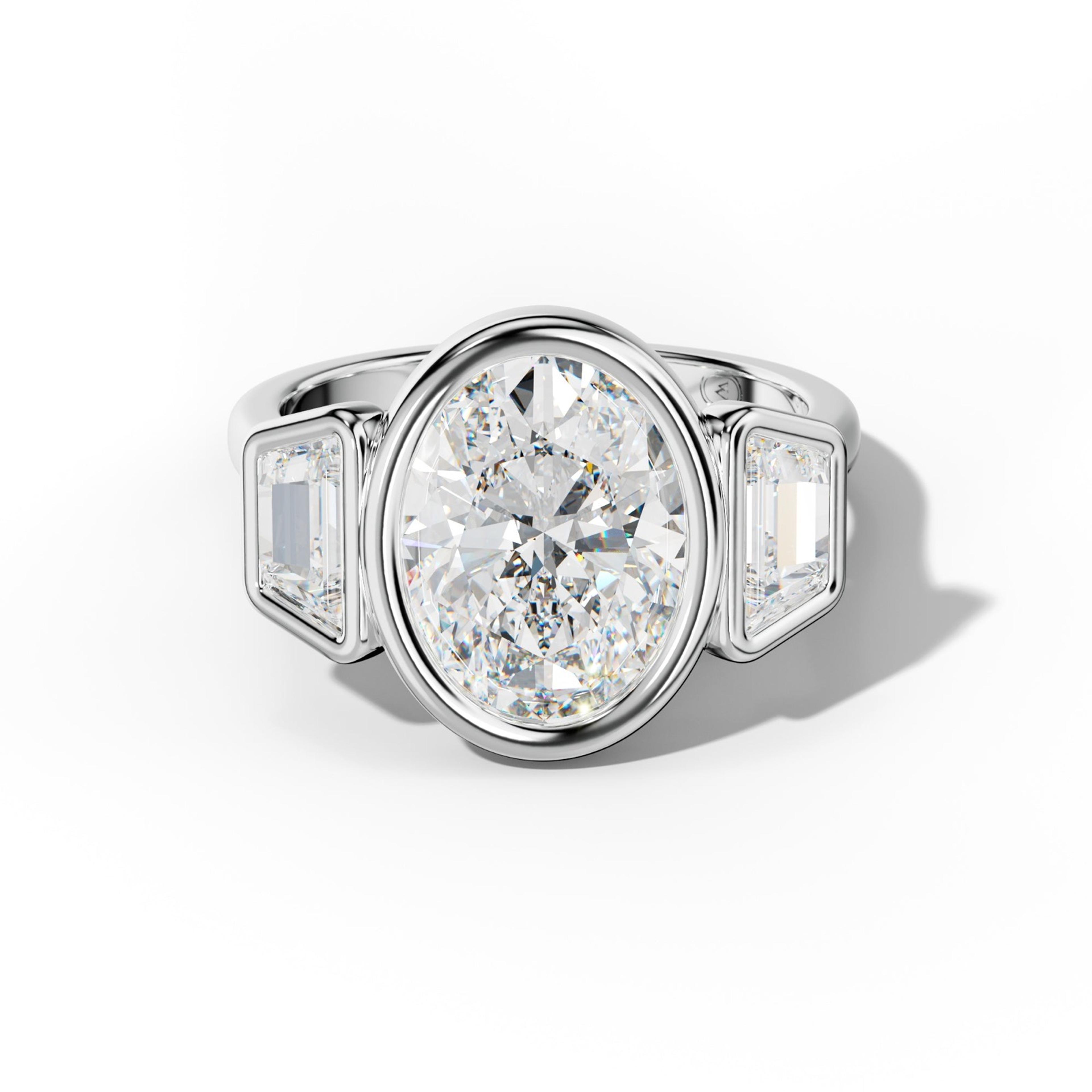 Cleo Oval Center With Trapezoid Side Diamond Engagement Ring