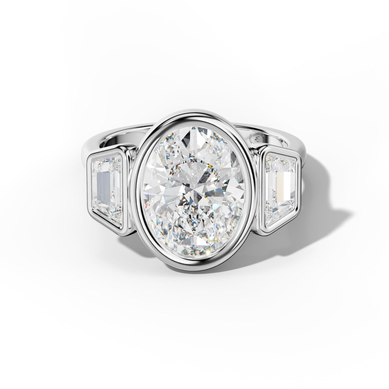 Cleo Oval Center With Trapezoid Side Diamond Engagement Ring