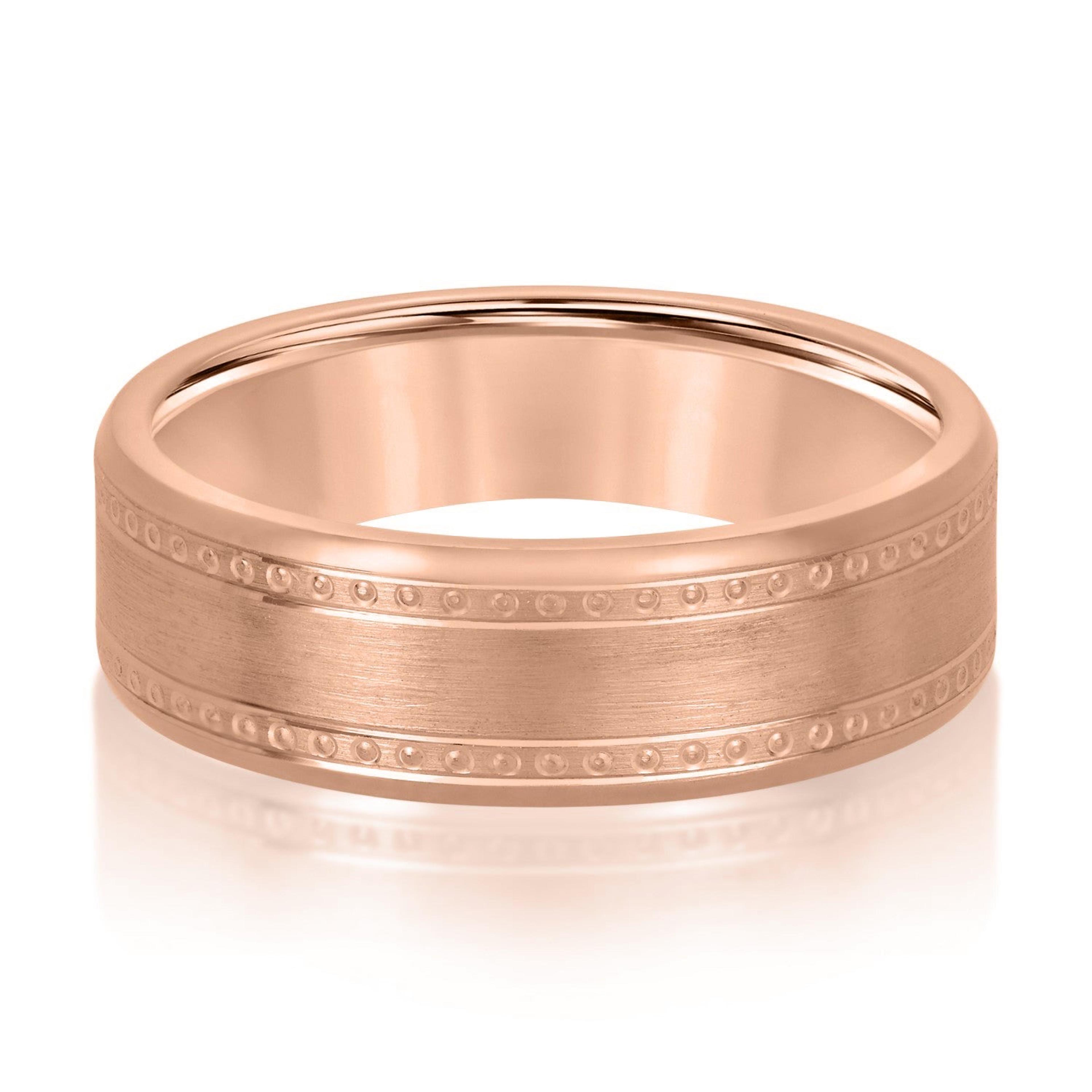 Men's Center Brushed Double Grooved Comfort-fit Wedding Band