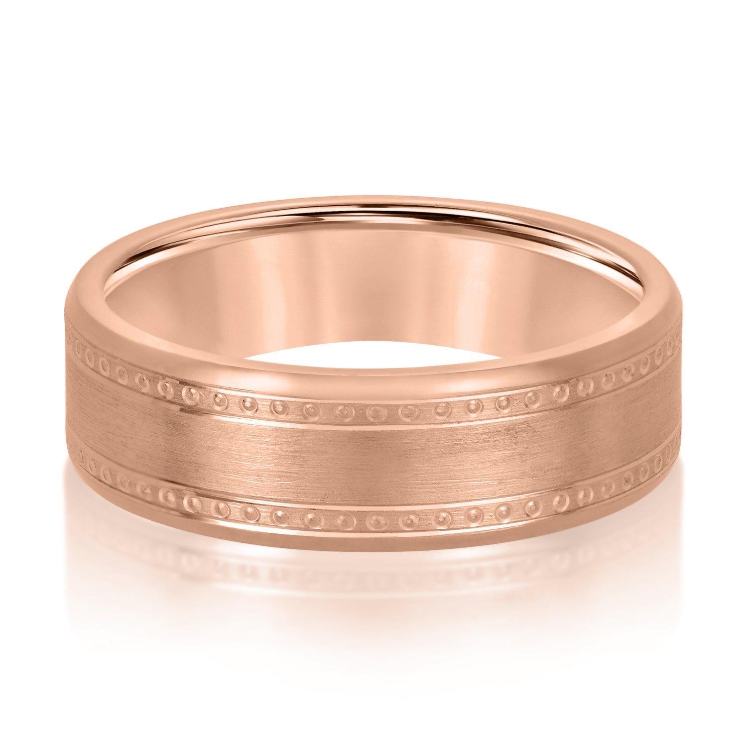 Men's Center Brushed Double Grooved Comfort-fit Wedding Band